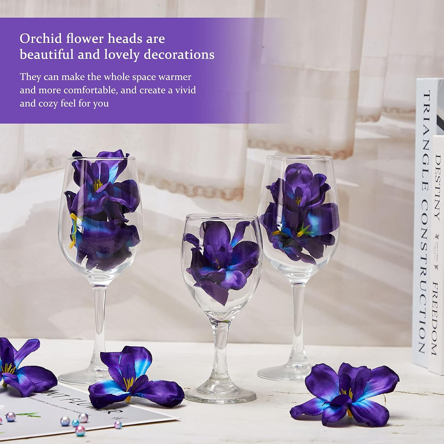 100 Pieces Blue Purple Faux Orchid Flowers Halloween Flower Day of The Dead Deco