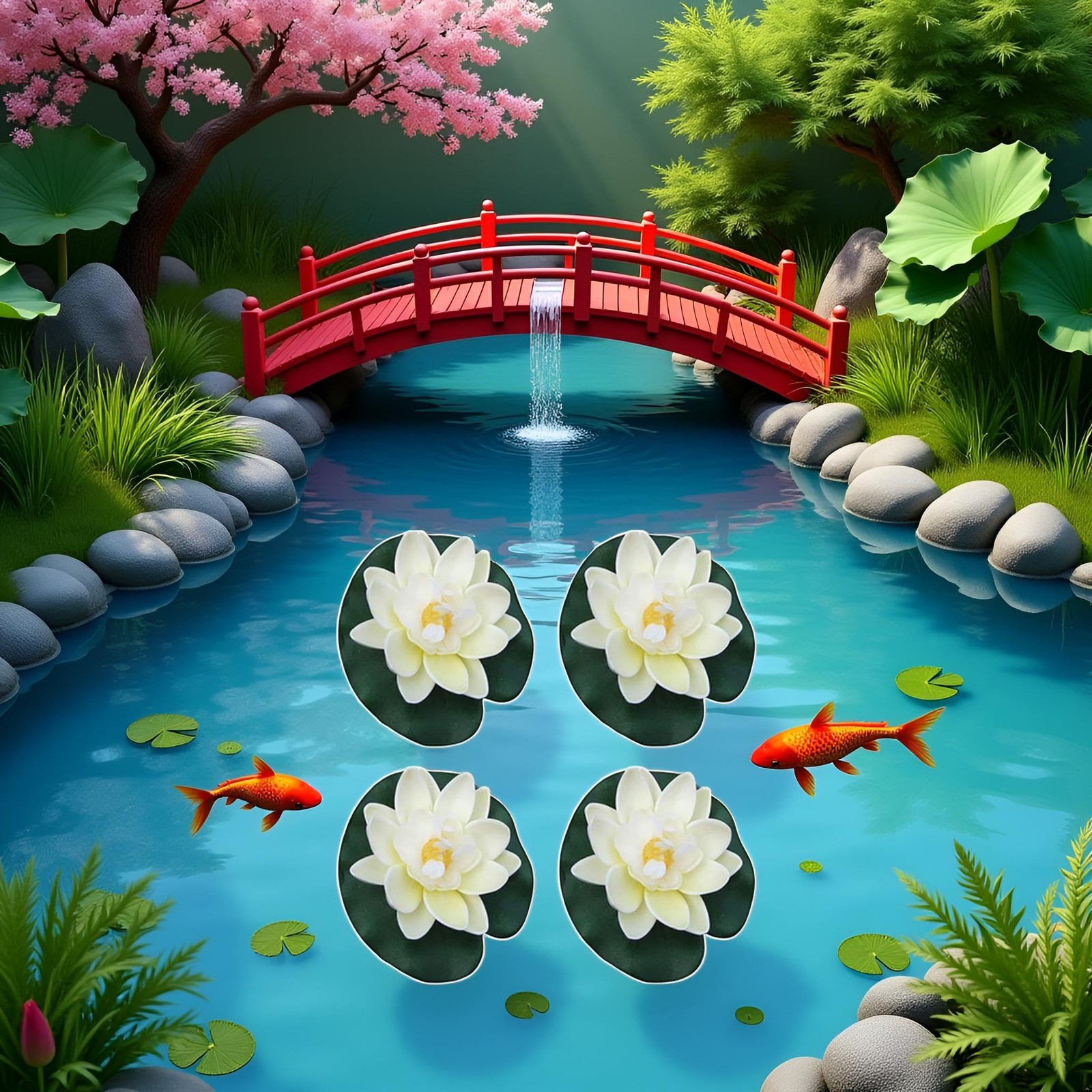4 Pcs Artificial Floating Foam Lotus Flower with Water Lilys Pad Ornanments
