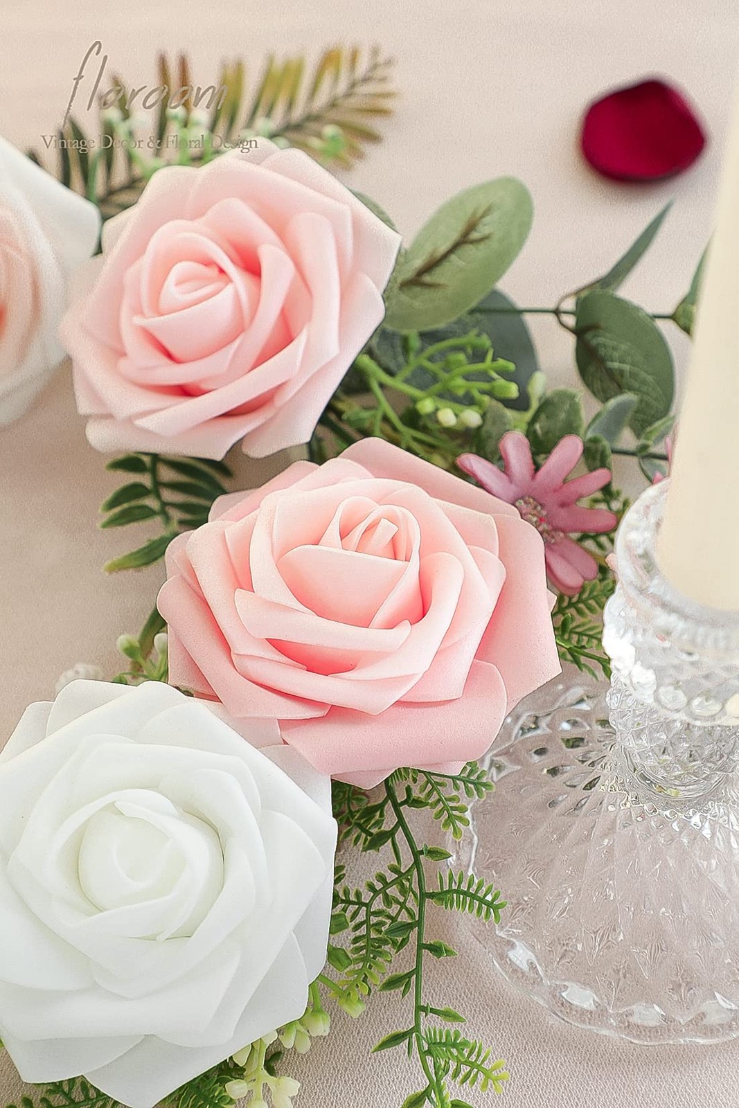 Artificial Flowers 25pcs Real Looking Blush Ombre Colors Foam Fake Roses with…