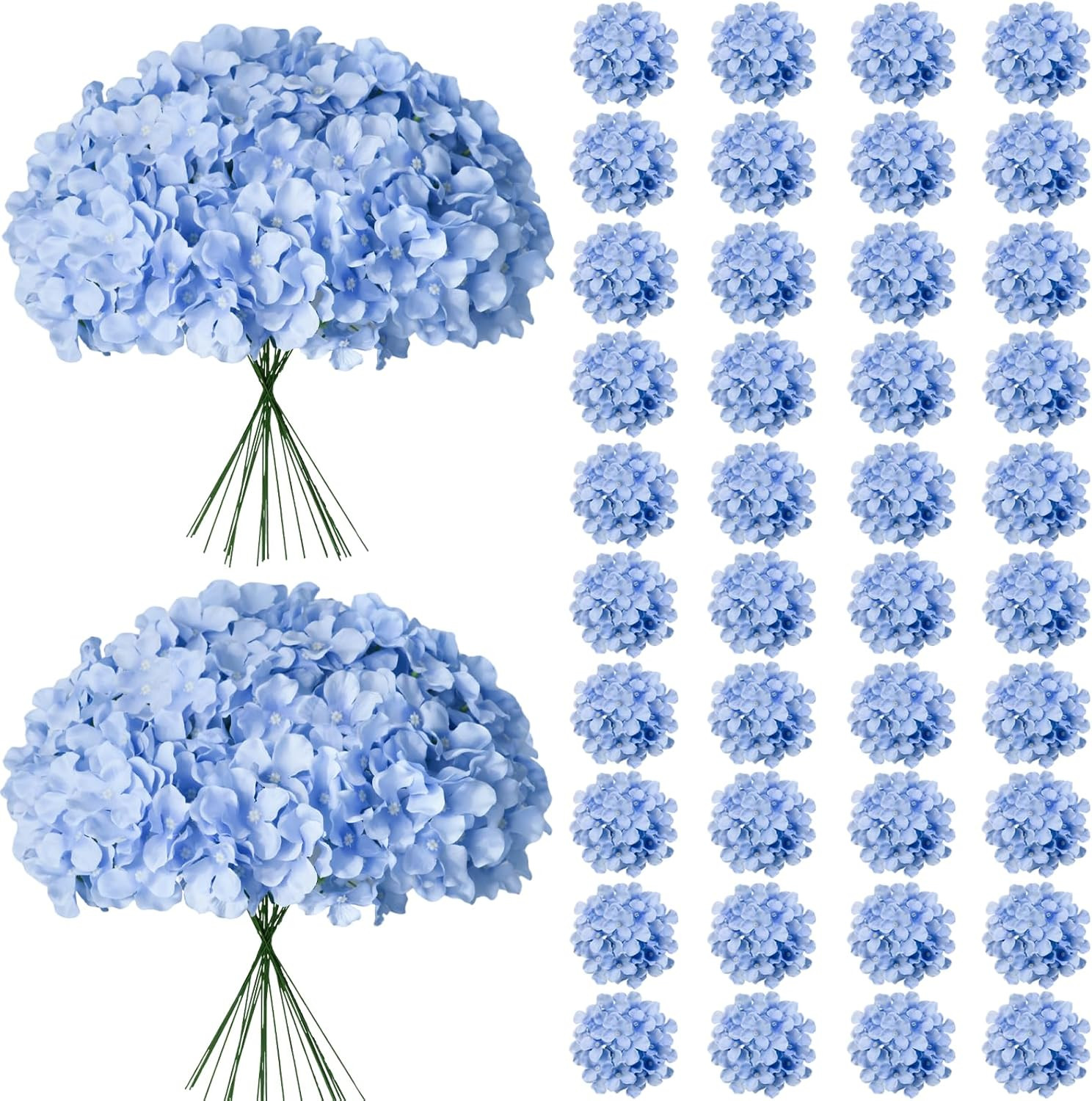 65Pcs Realistic Blue Hydrangea Silk Flowers for Home, Wedding & Party Decor