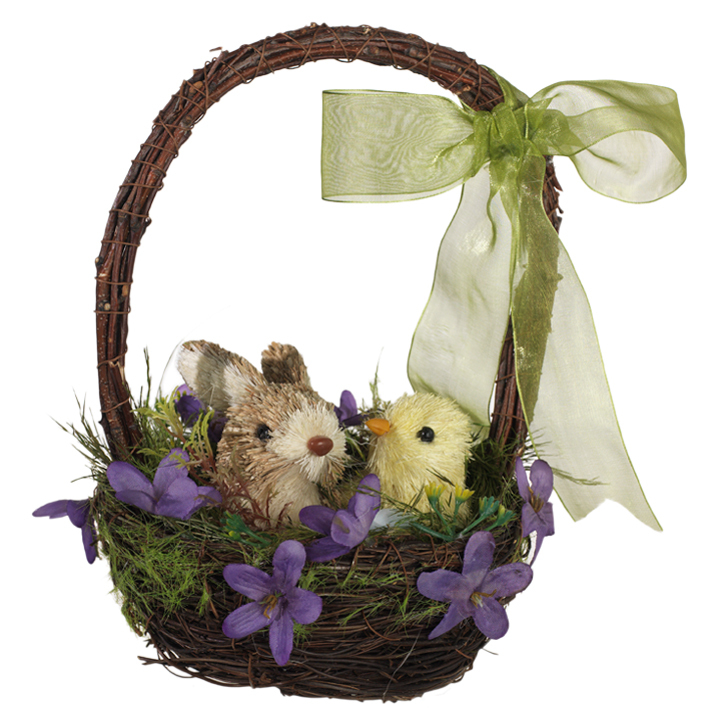 NEW~RAZ Imports~Easter Grass Bunny Rabbit & Chick Peep Flower Vine Basket~Spring