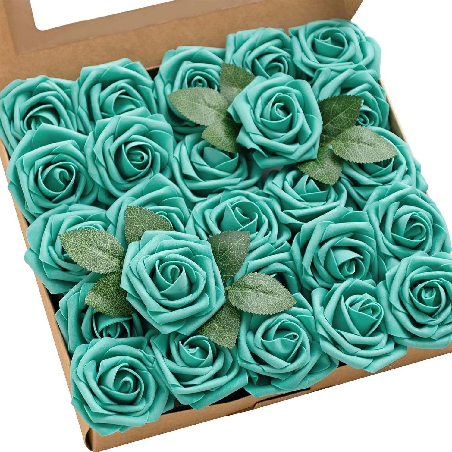 Ling’s Moment Artificial Flowers Teal Green Roses 25pcs