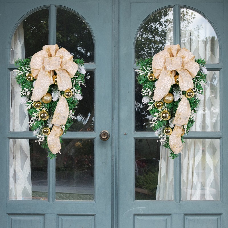 Artificial Holiday Festive Wreath for Front Door or Porch, Ribbon