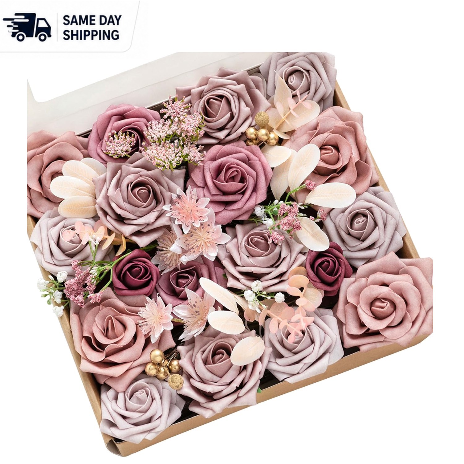 Grand Dusty Rose Faux Flower Box for Elegant Wedding Centerpieces & Bouquets