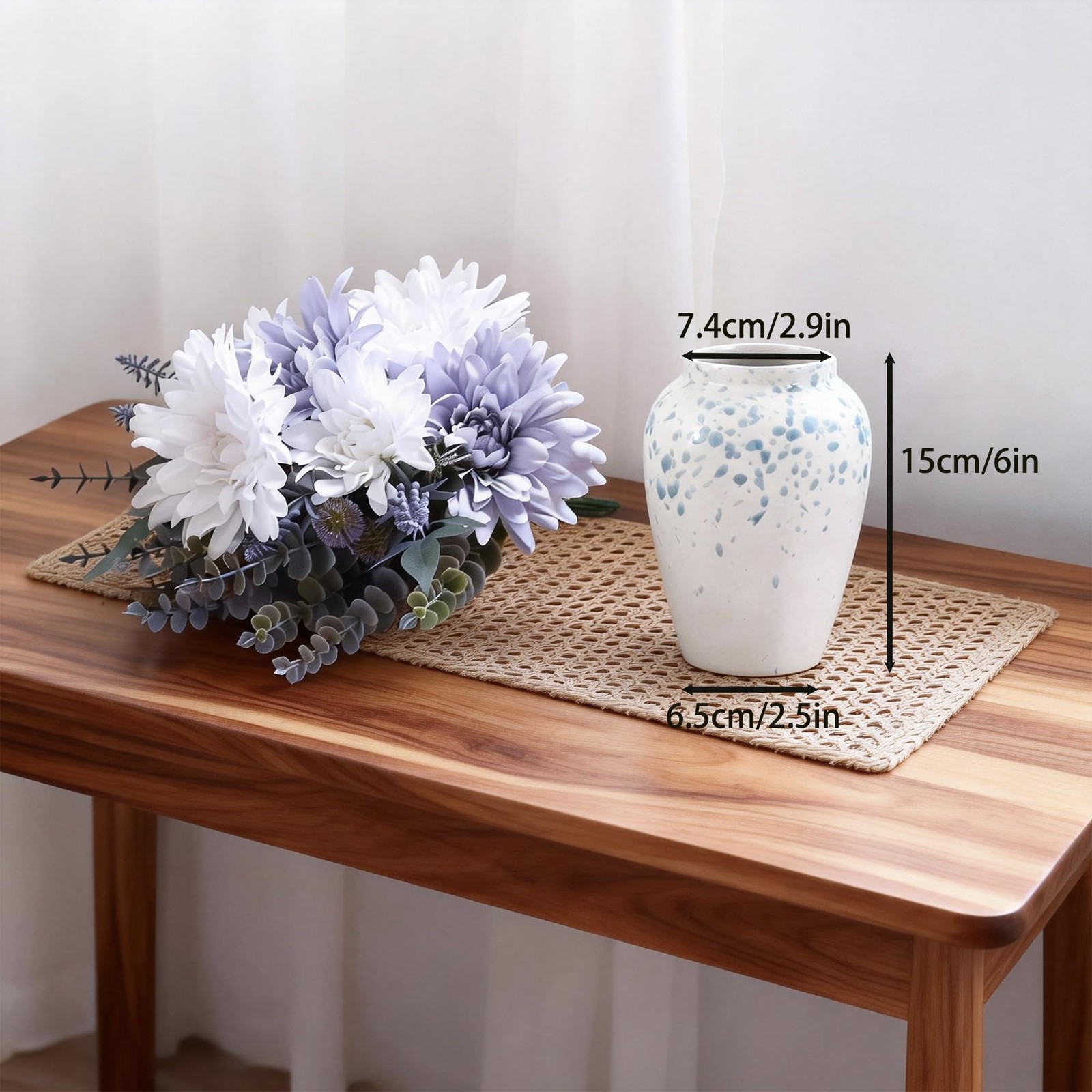 Artificial Dahlia Flower Arrangement with Gray Ceramic Vase, 15” Faux Floral …