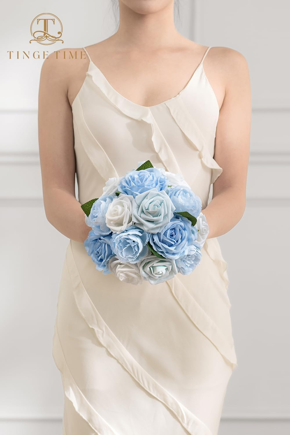 Light Blue Gradient Rose Artificial Flowers – 23Pcs for DIY Decor & Bouquets