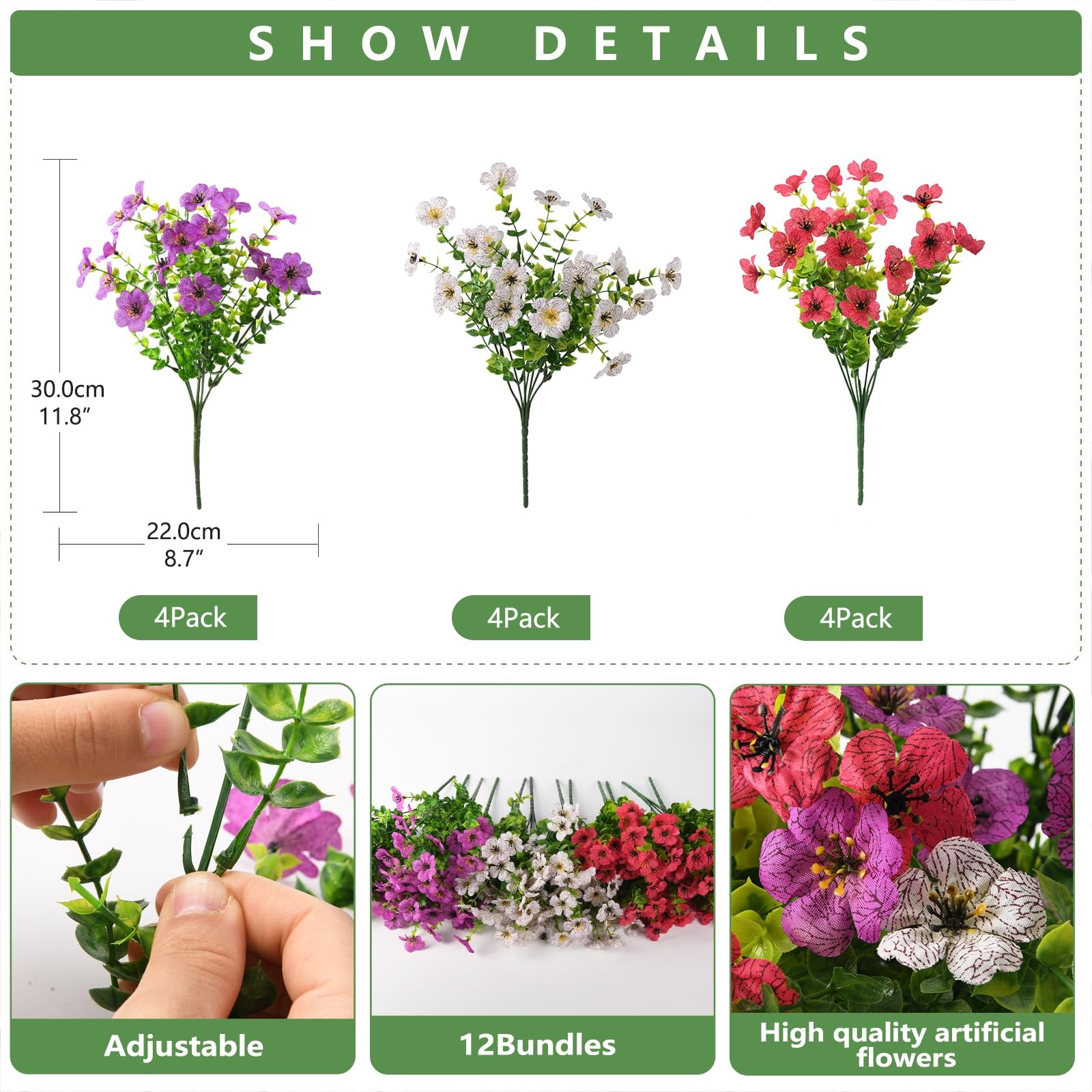 Artificial Flowers for Outdoors Faux Plants Fake Flowers Spring Summer Decora…