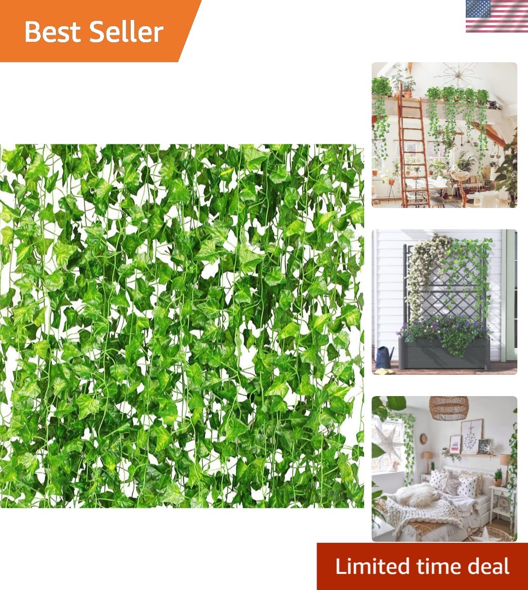 UV Resistant Ivy Garland – 48 Soft Plastic & Silk Vines for Elegant Décor Spaces