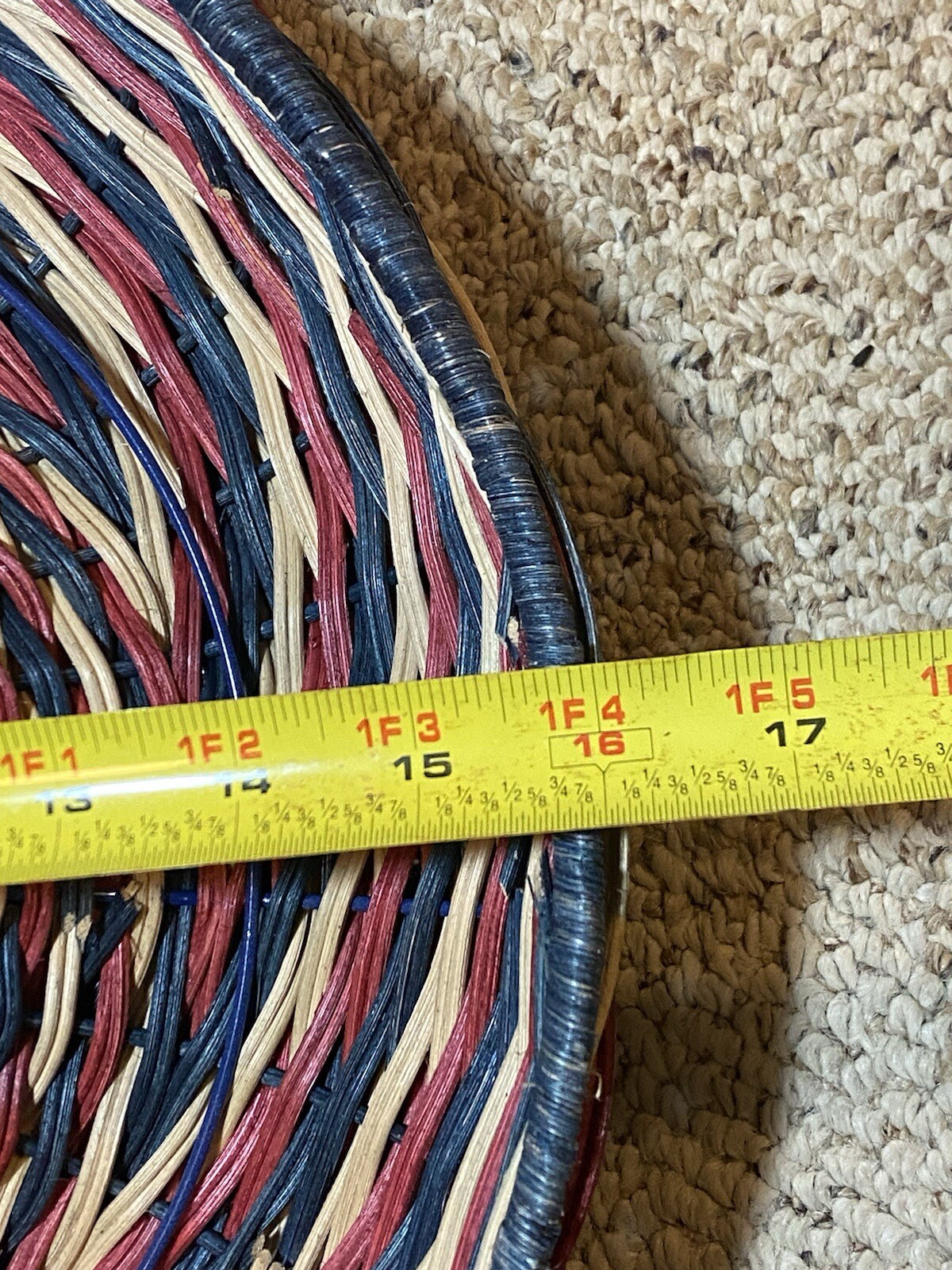 New Threshold Round Handcrafted Rattan Wreath Floral Decor 16″ Red Blue Tan