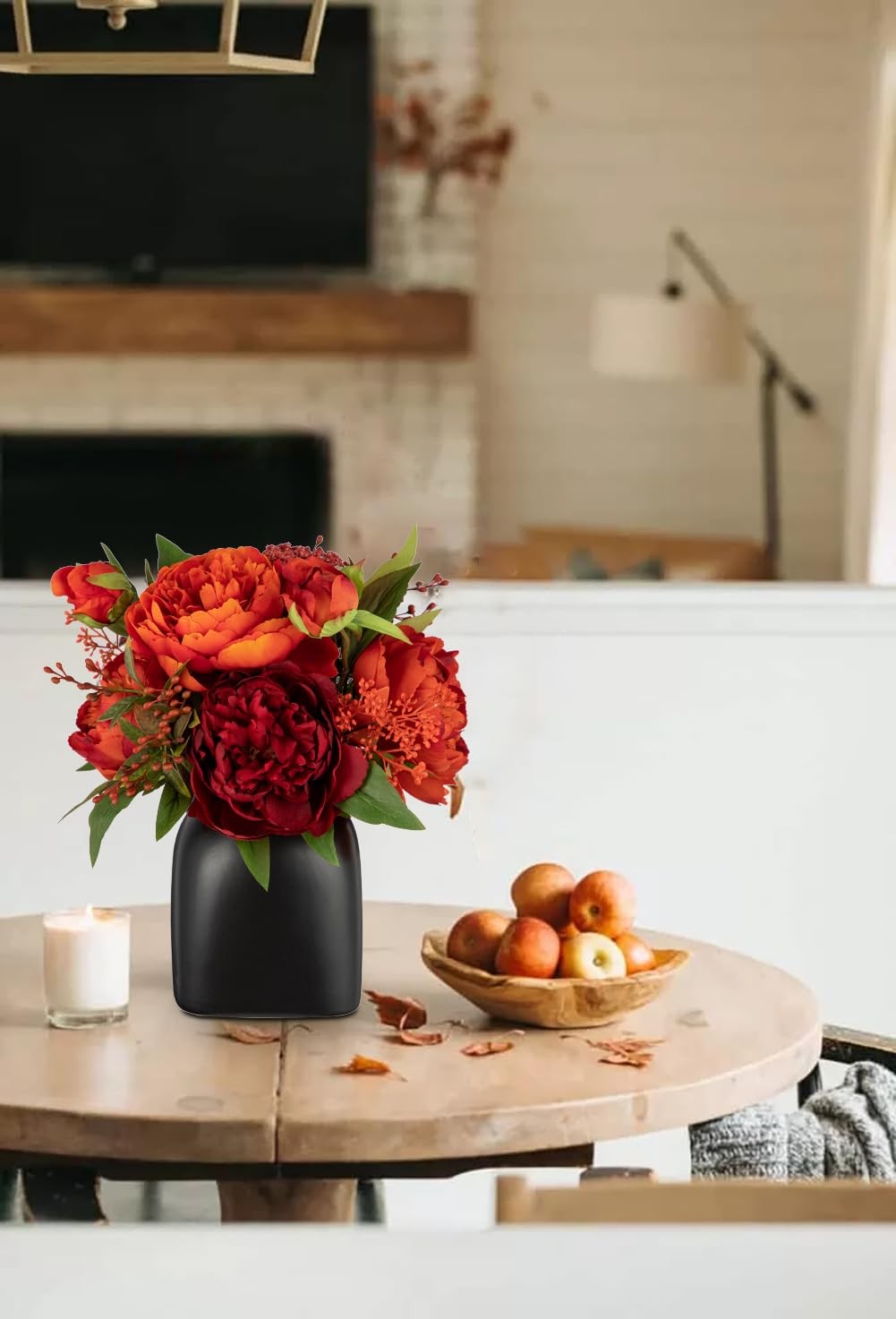 Orange Artificial Fall Flowers In Vase Autumn Table Centerpiece Silk Floral