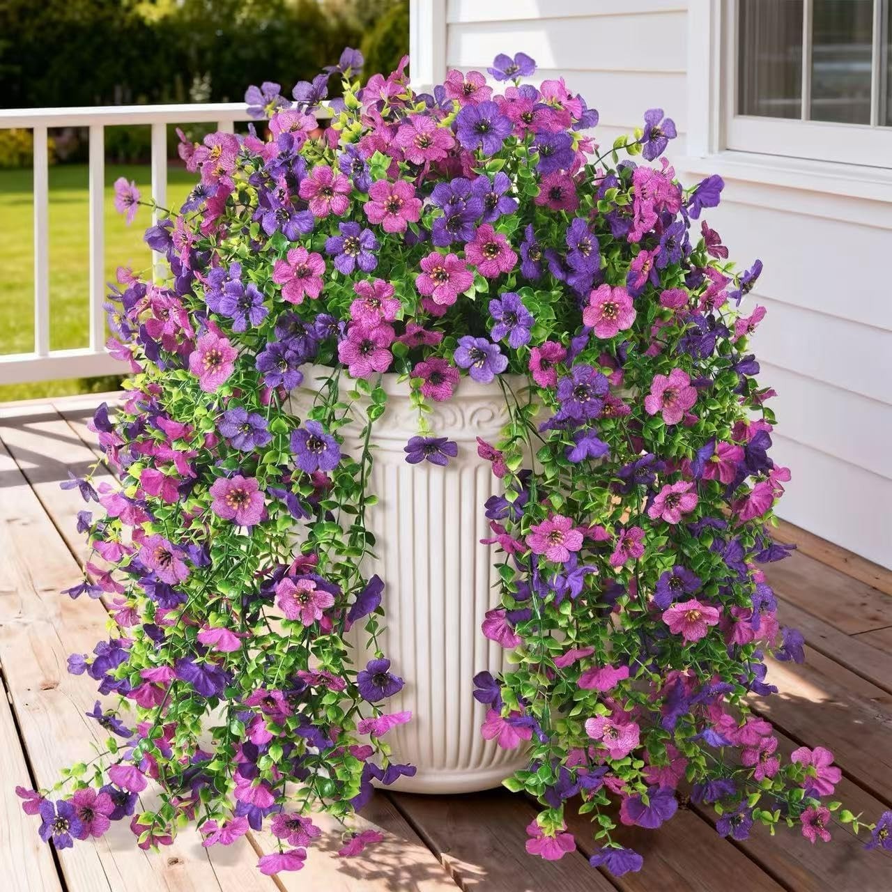 Versatile Faux Hanging Plants for Indoor/Outdoor Use – Set of 2, Double Purple