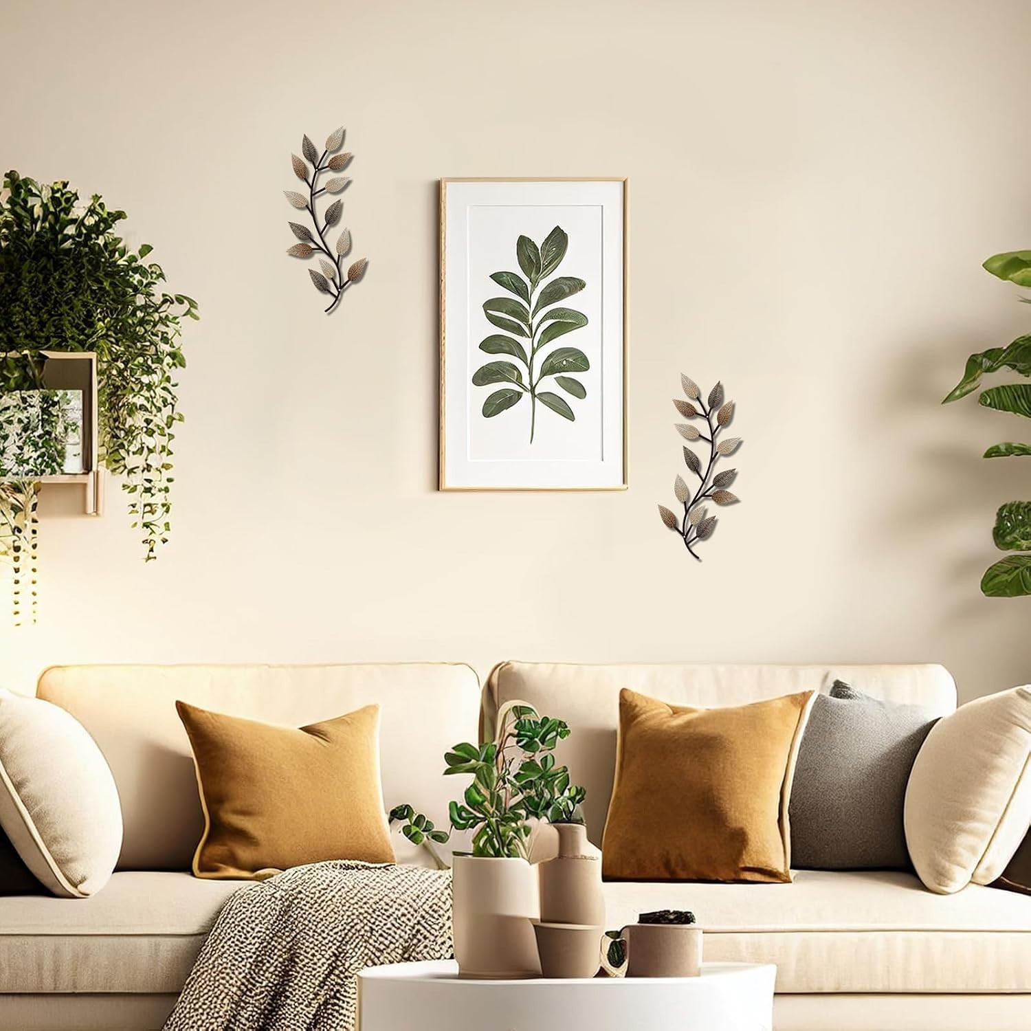 2 Pieces Metal Tree Leaf Wall Decor Vine Olive Branch Leaf Wall Art Living Ro…
