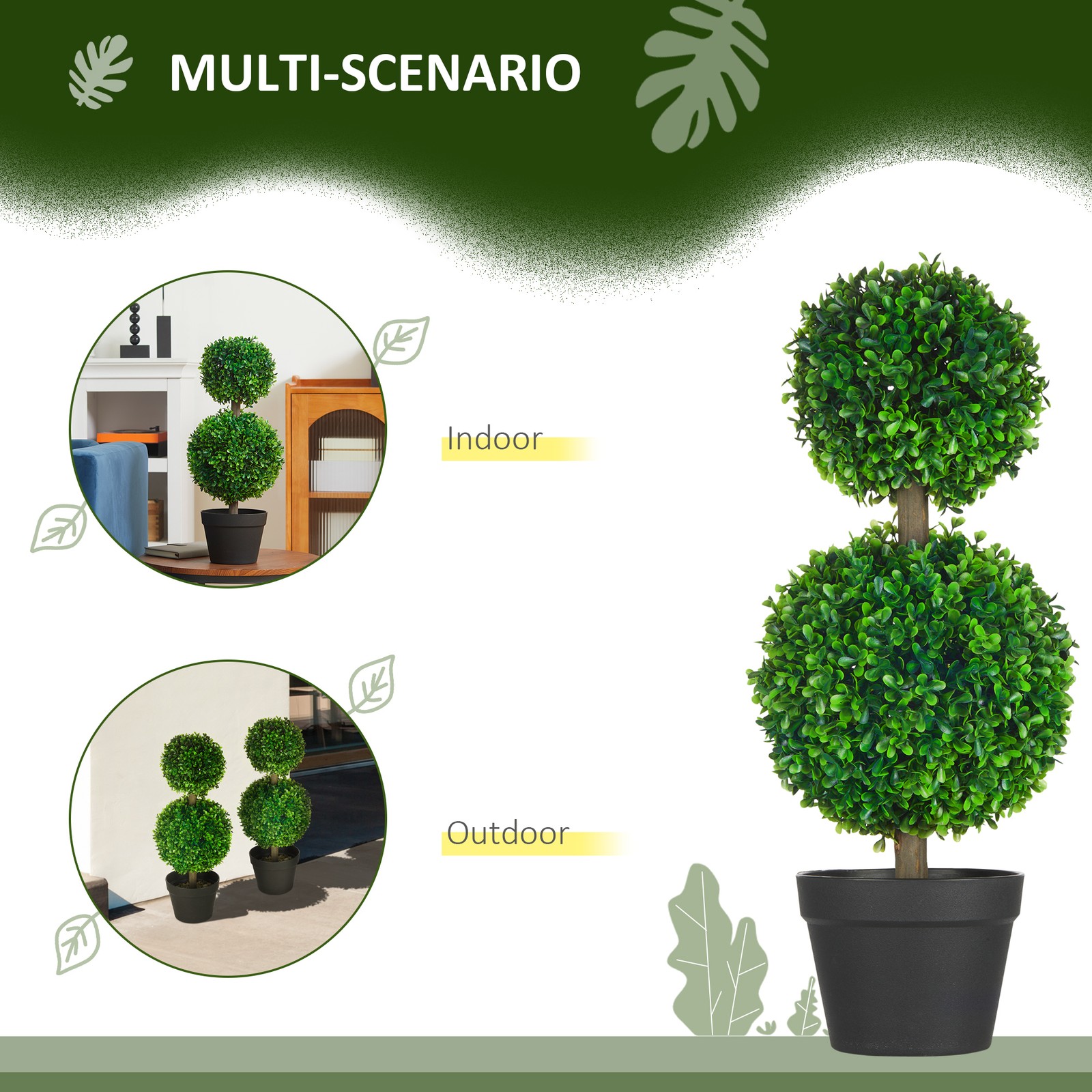 HOMCOM 2 Pack Artificial Boxwood Topiary Ball Trees for Indoor Outdoor