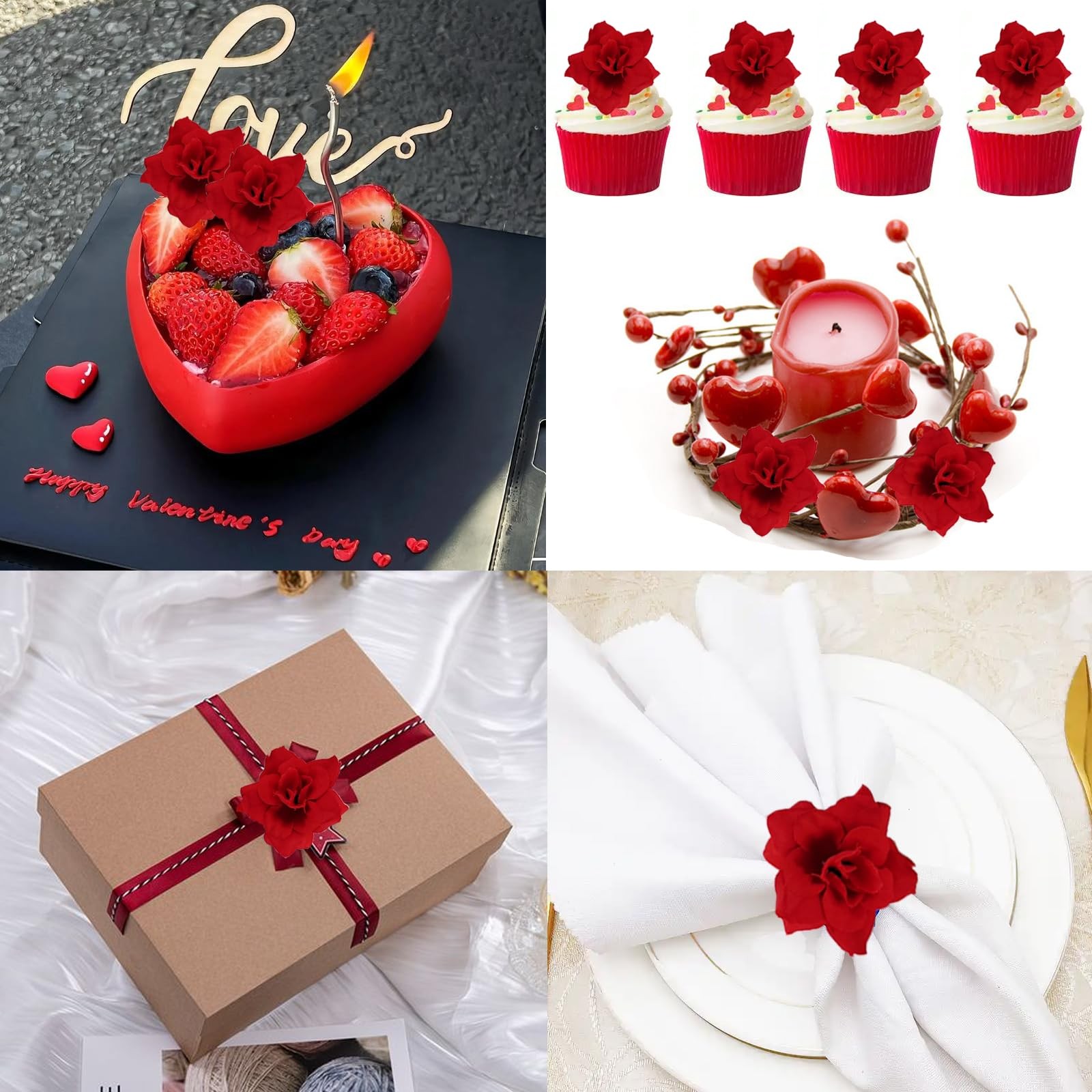 55PCS Red Roses Buds Artificial Flowers Bulk, 1.2″ Small Silk Fake Roses Flow…