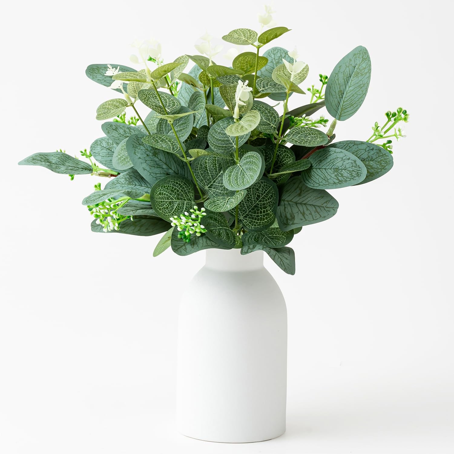 Artificial Eucalyptus Stems in Ceramic Vase, Fake Plants for Home Decor, Faux…