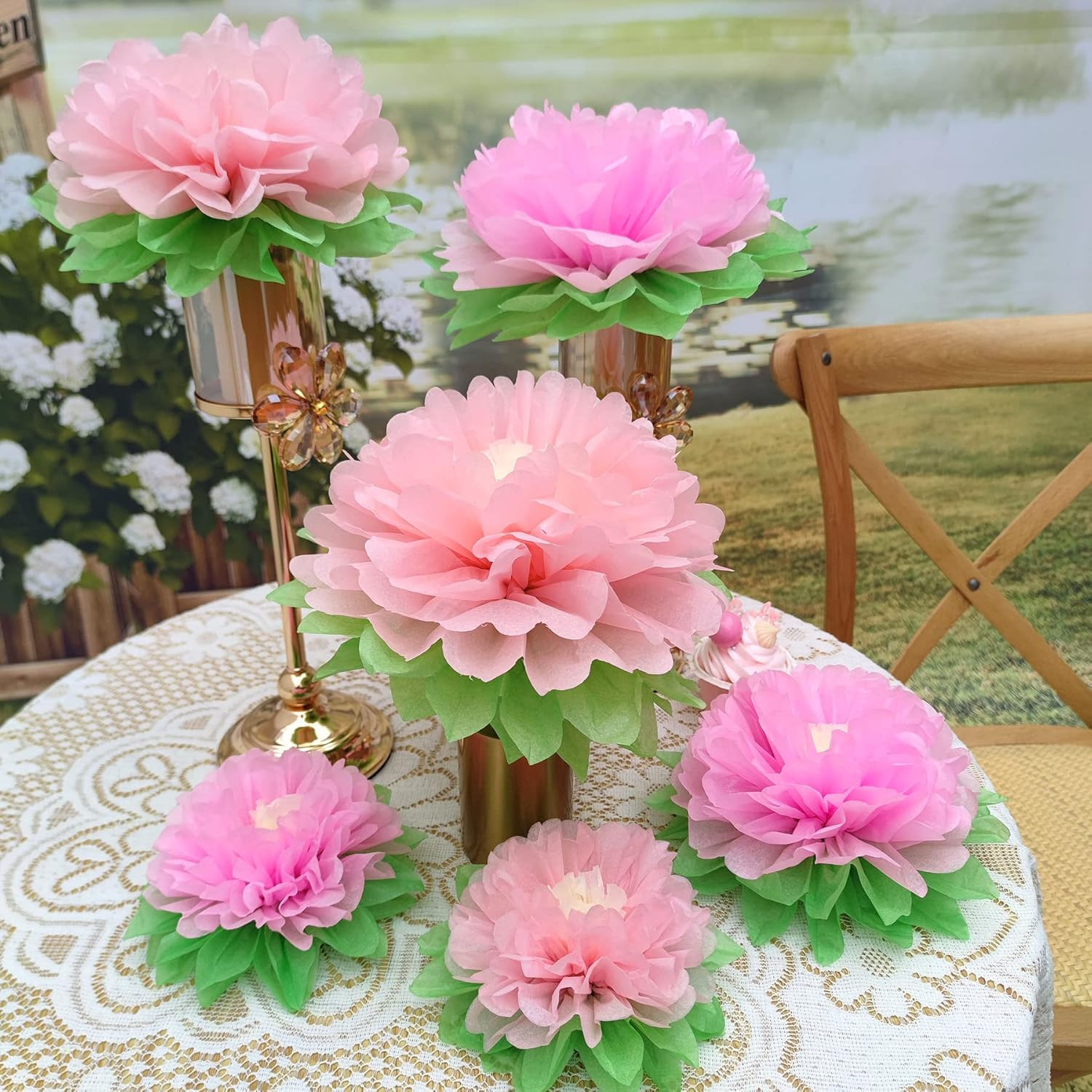 Pinks Flowers Decoration (11”-7” Assorted) 6 Pcs Artificial Tissue Paper Peony