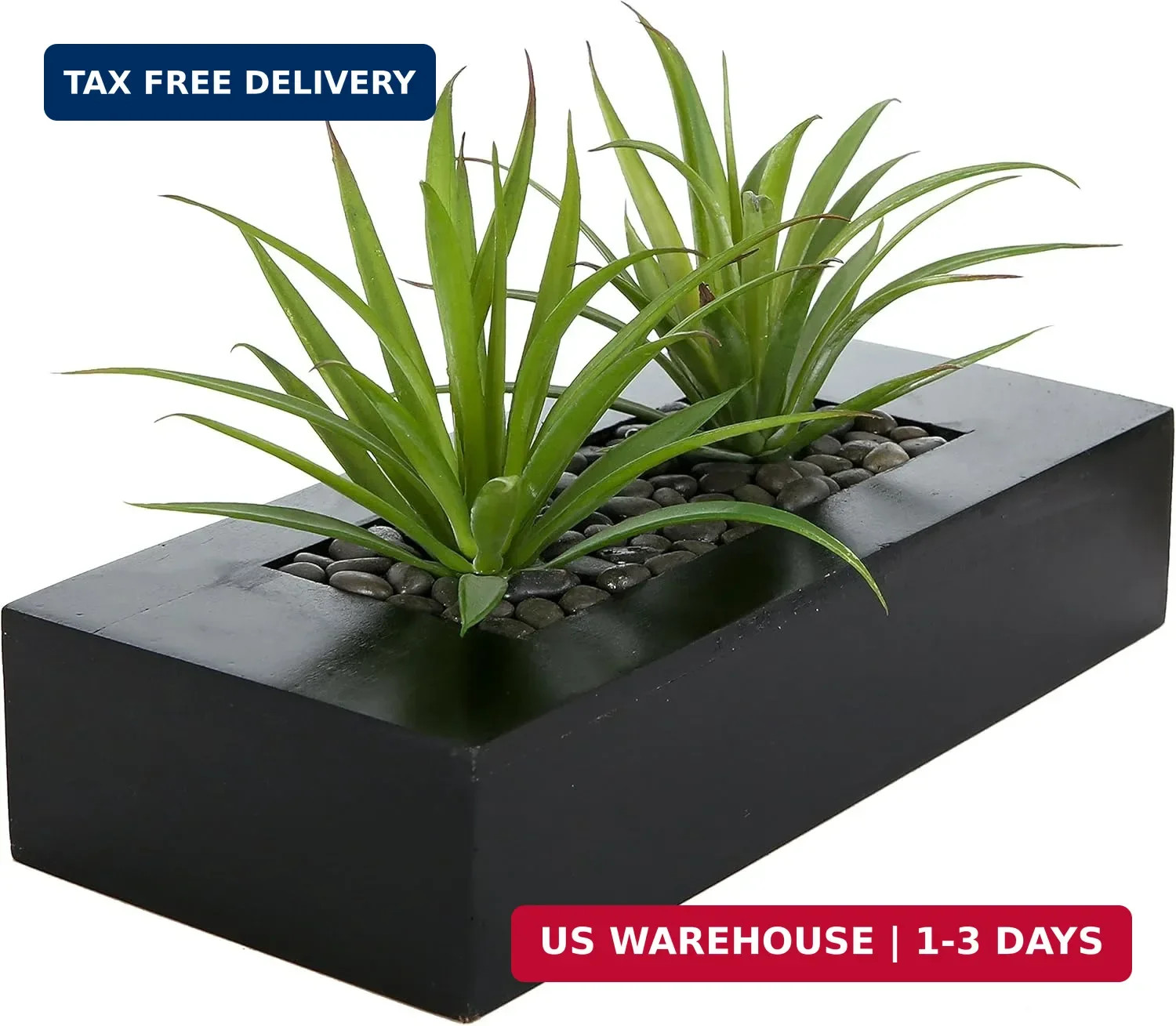 MyGift 10 Inch Fake Green Grass Plant in Rectangular Black Wood Planter | Faux A