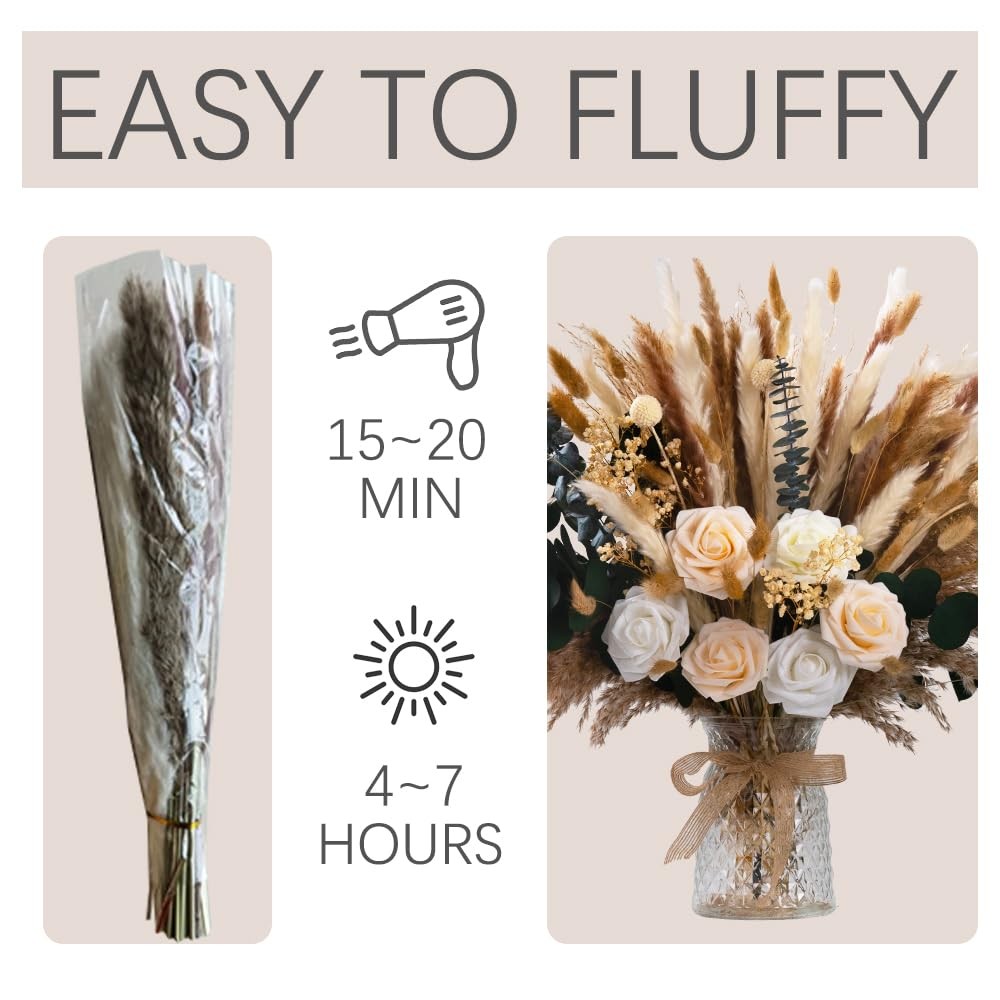 101pcs Artificial Flowers in Vase Natural Dried Pampas Grass Decor with Vase …