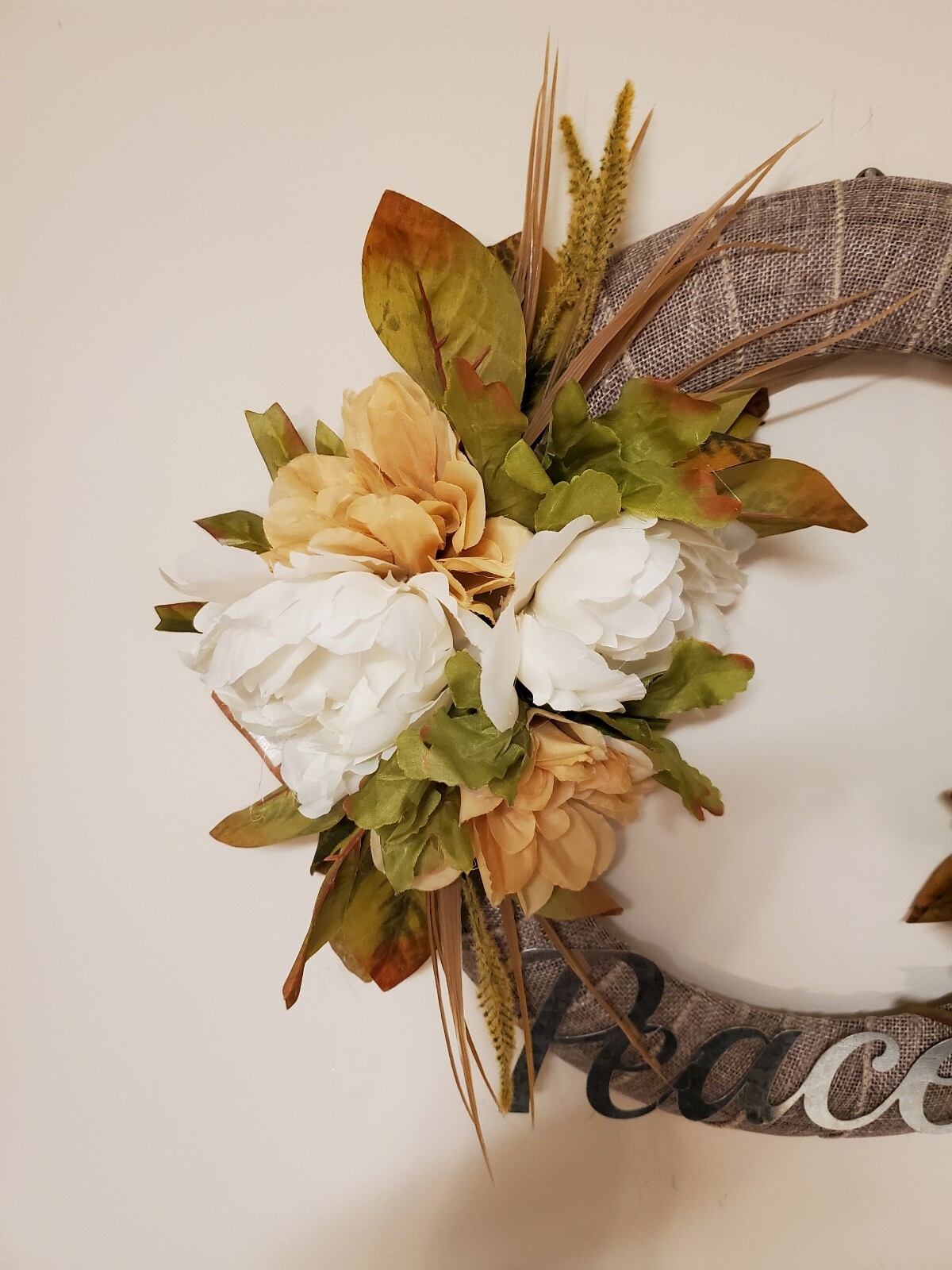 PEACE peony white beige brown green BEAUTIFUL WREATH elegant Decor Front Door 15