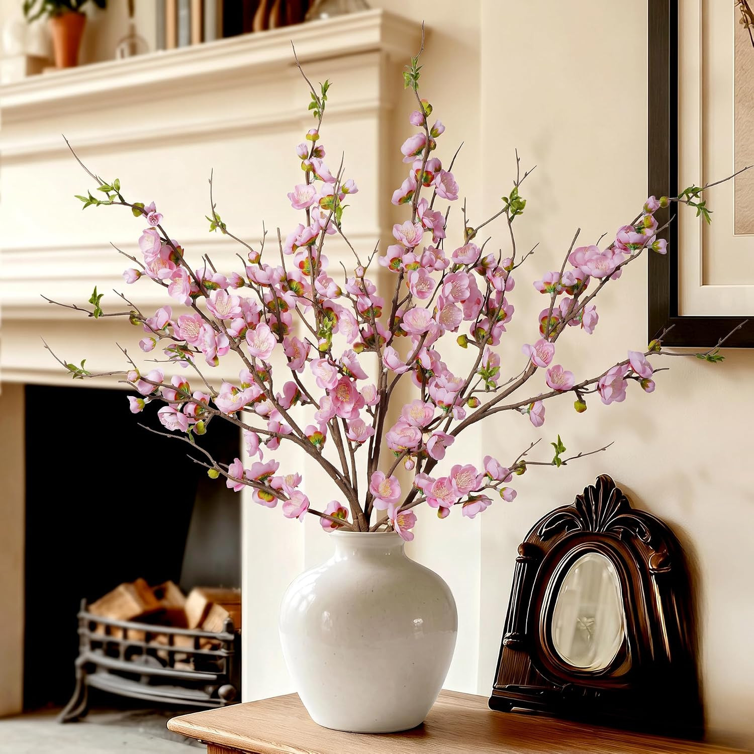 Pink Cherry Blossom Artificial Flowers – 4PCS 35.4” Long Stem Decor