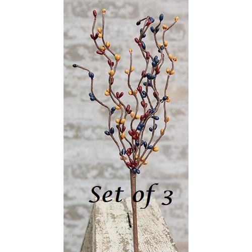 NEW FARMHOUSE Pip Berry Picks Stems Burgundy Navy Tan 3 pc Crafts Primitive 12″