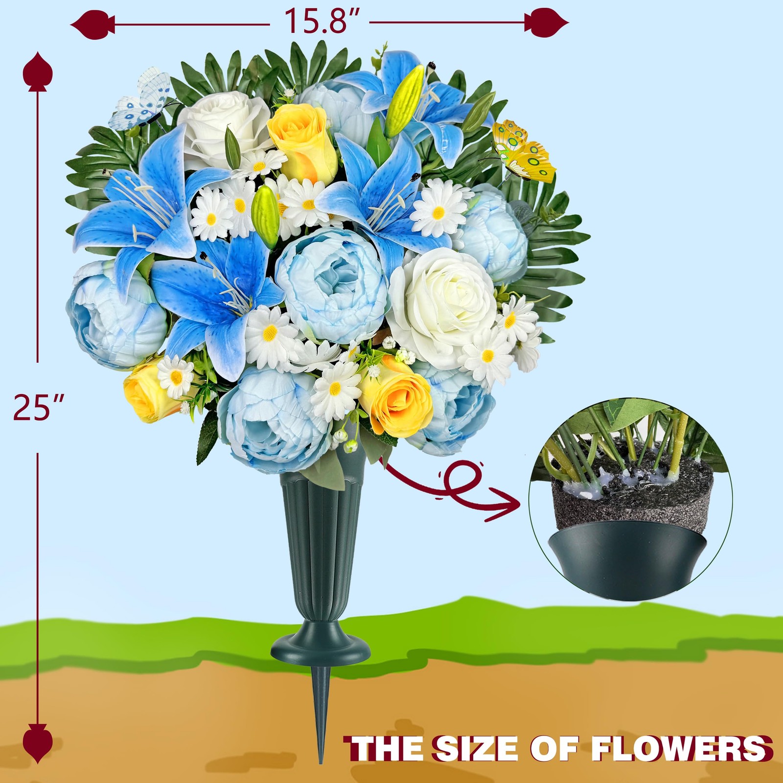 Artificial Cemetery Flowers for Grave Decorations Gravesite Flowers of Blue P…