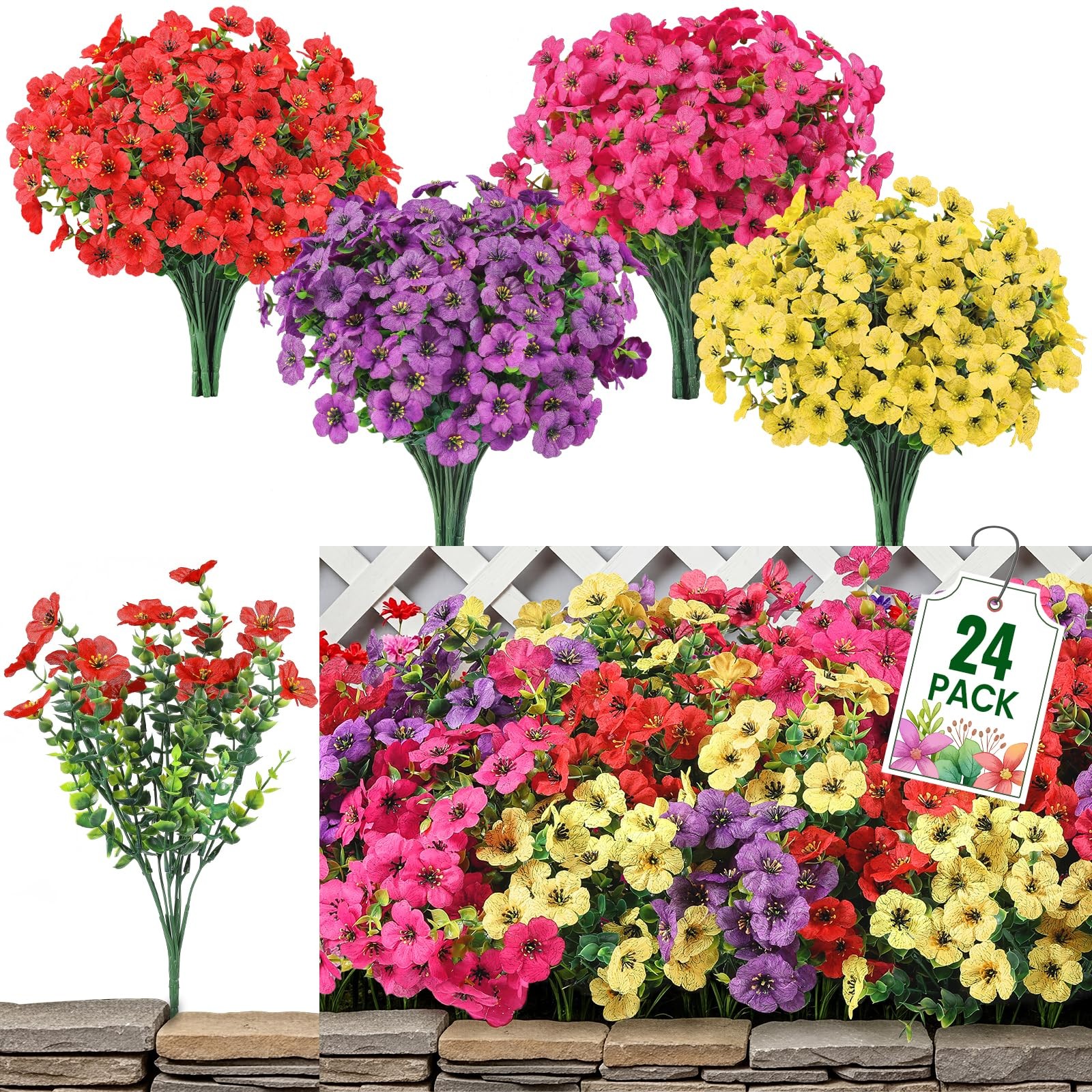 24 Bundles Artificial Flowers for Outdoor Indoor Garden Home Decoration, Look…