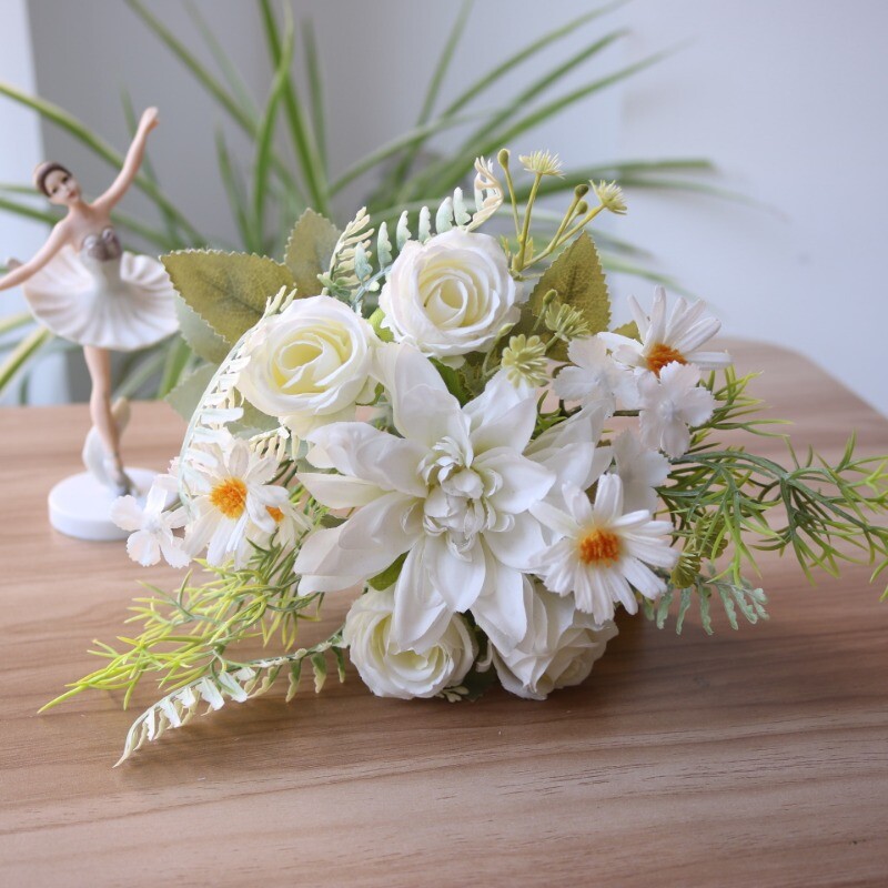 Dahlia Rose Chrysanthemum Simulation Bouquet Silk Flower Bride Wedding Props DIY