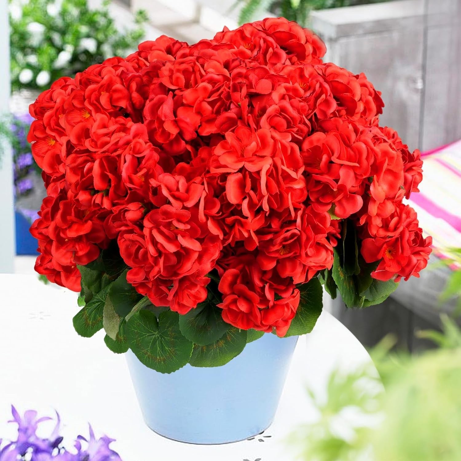 6/12PK Red Artificial Geraniums Flowers for Outdoors UV Resistant Faux Flowers f