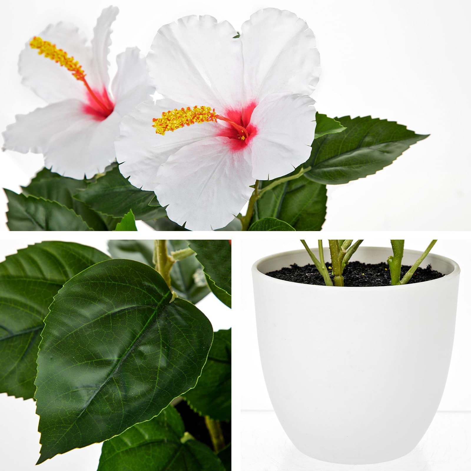 Artificial Hibiscus Flowers in Pot, 14.5’’ Faux Hibiscus Plant, Spring Summer…