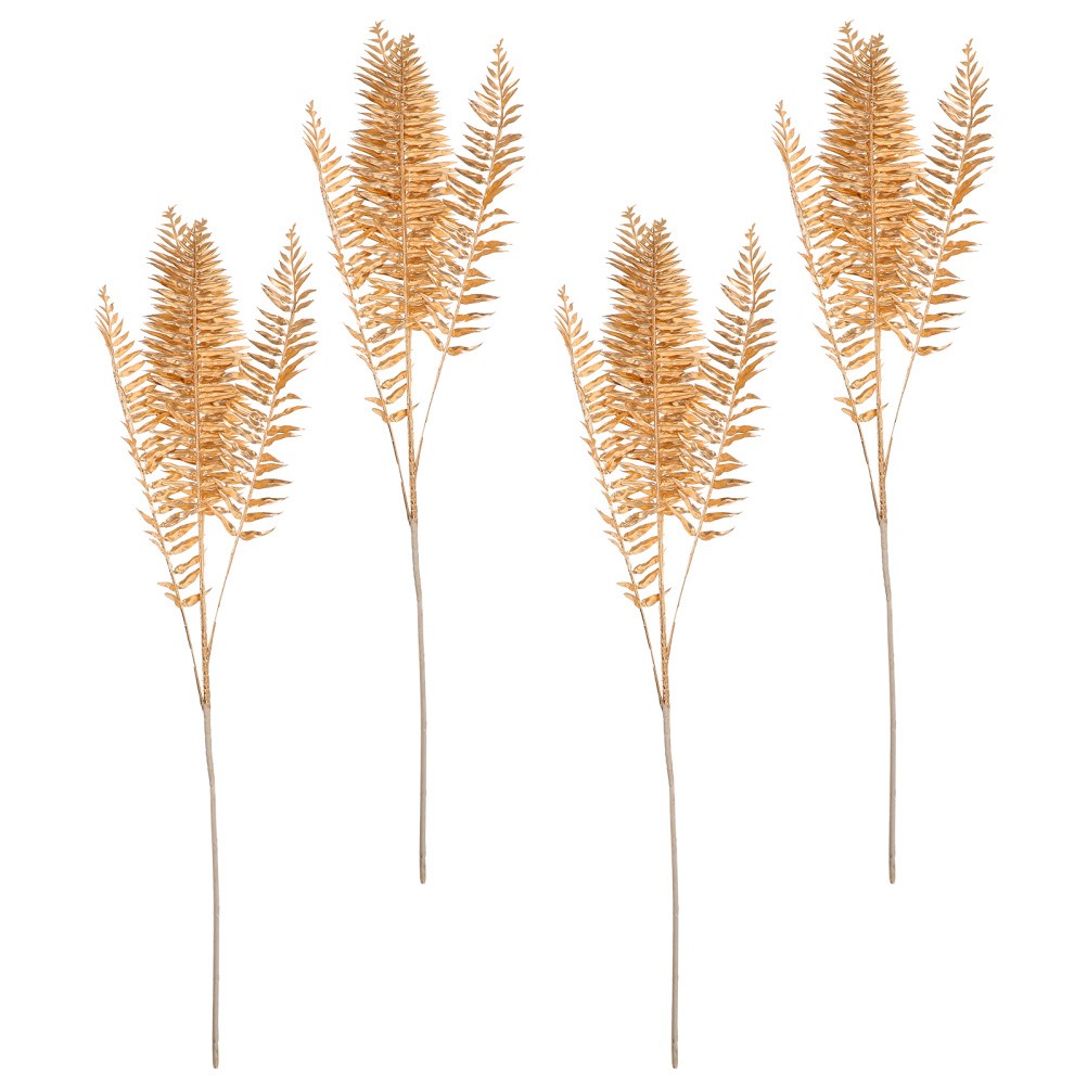 4Pcs Reusable Golden Artificial Leaf Stems for Floral Arrangement