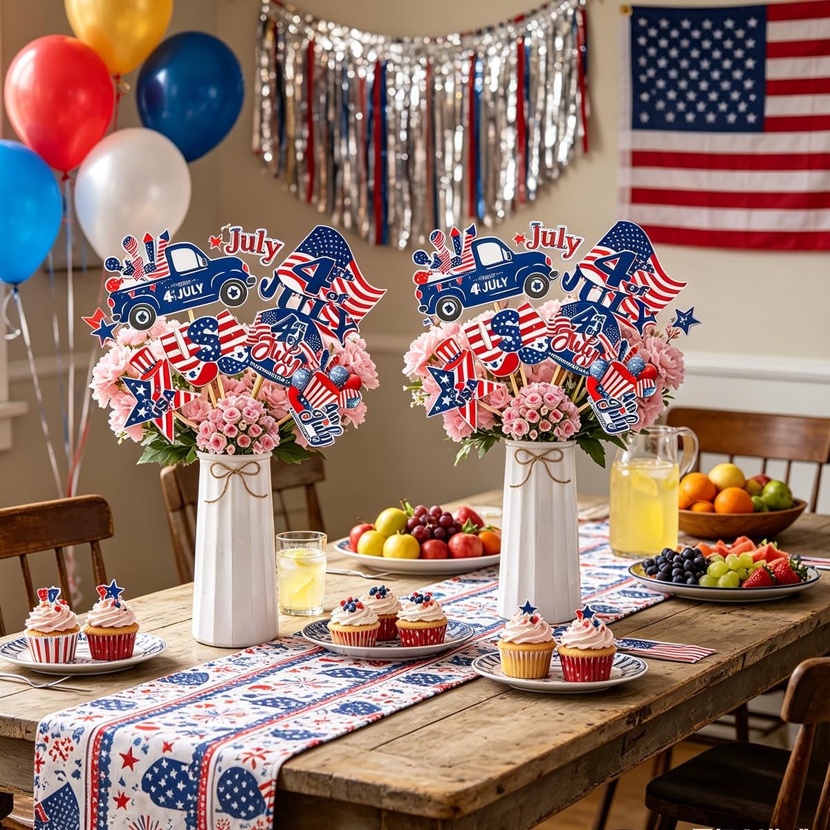 12 Pcs 4th of July Centerpiece Sticks Floral Picks Red White Blue American Flag