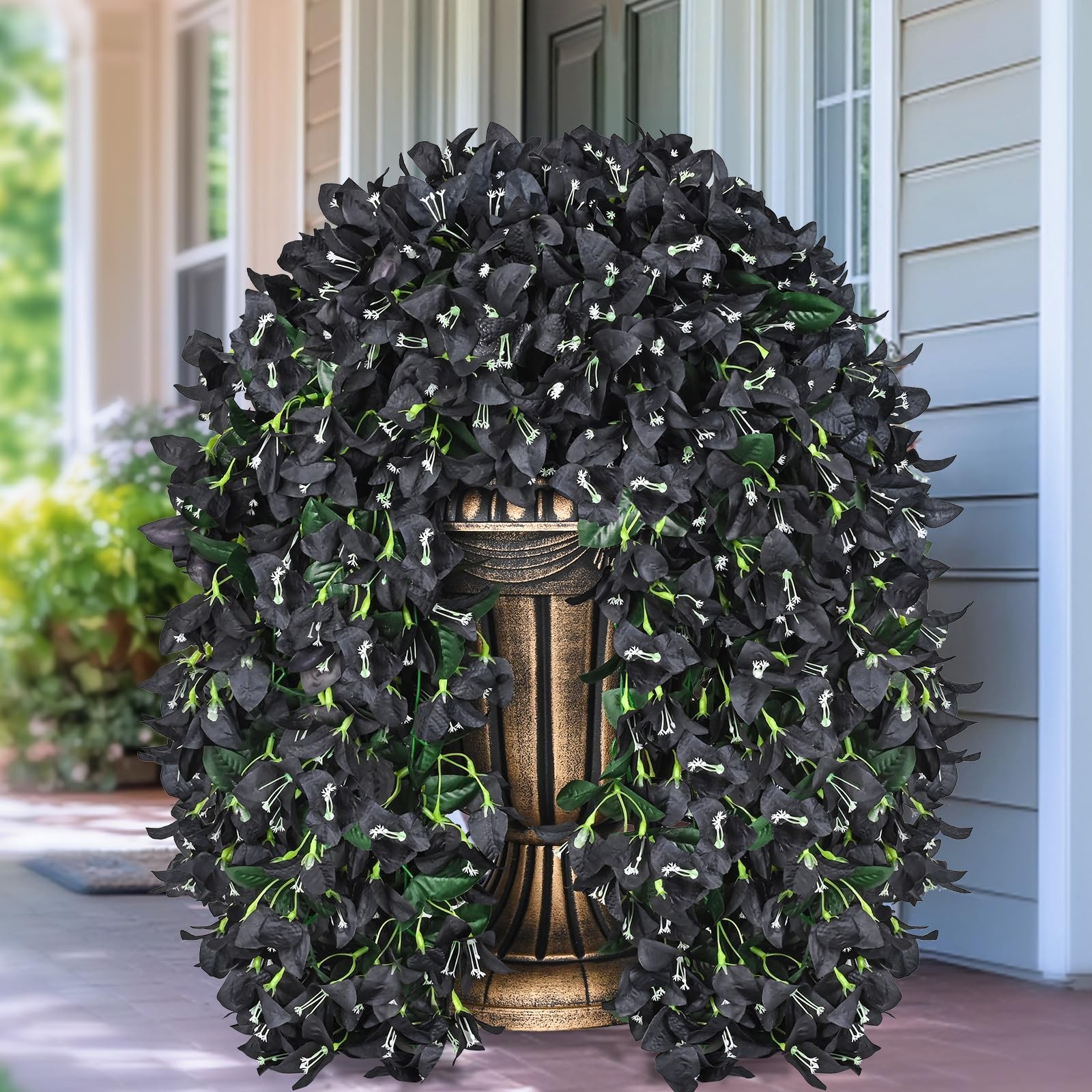2 Pcs Artificial Flowers for Outdoors, Black Realistic Faux Silk Bougainville…