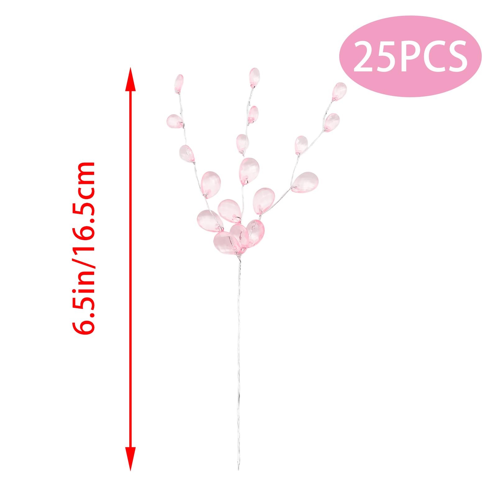 25 PCS Acrylic Crystal Flower Branch Pink Artificial Bead Drop Bouquet