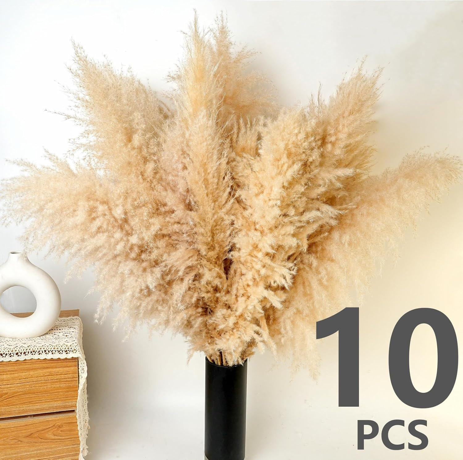10 PCS 40″ Tall Pampas Grass Stems in Natural Beige, Add a Boho Touch to Your
