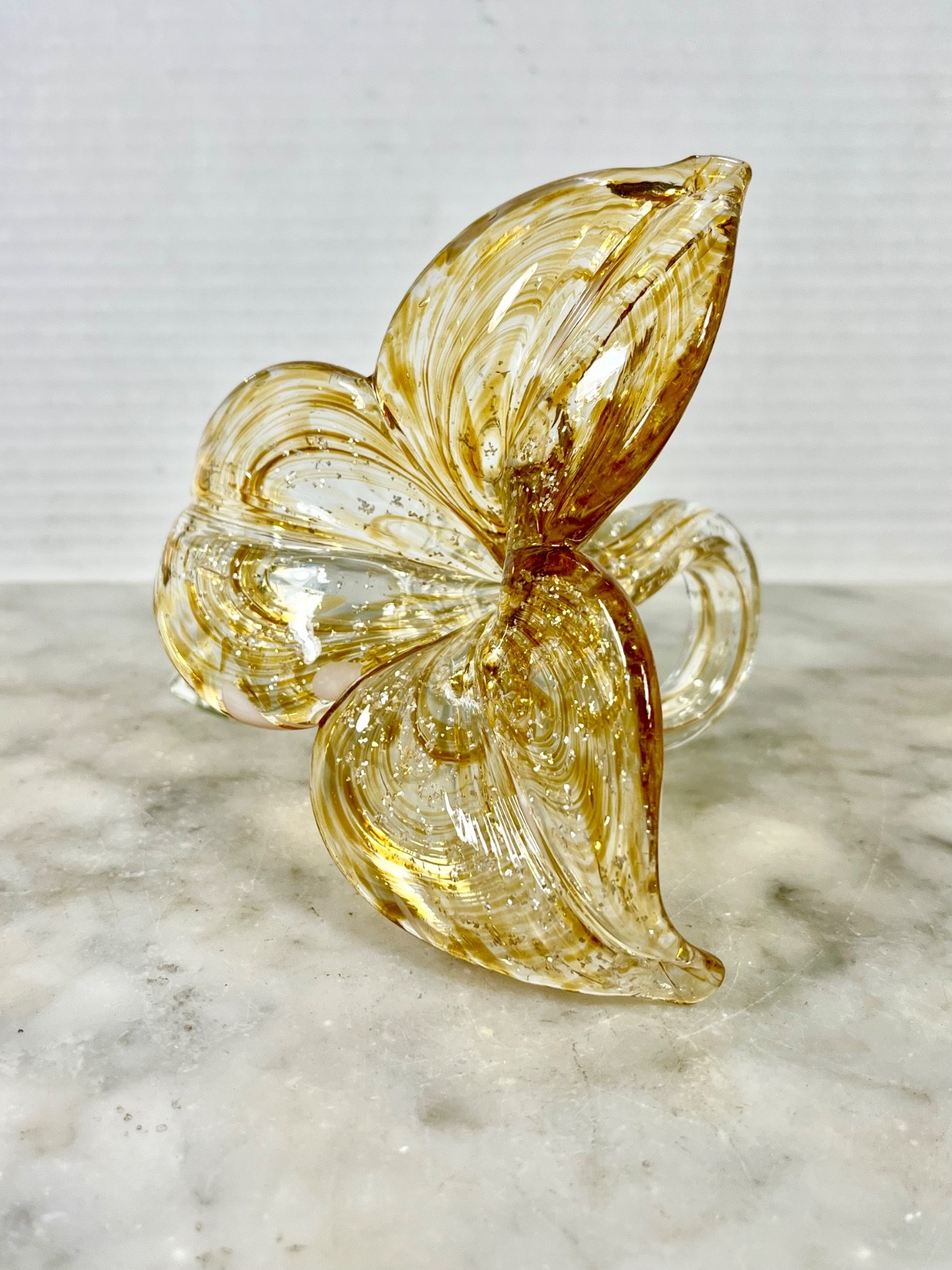VTG Hand Blown Glass Petal Flower Amber Color