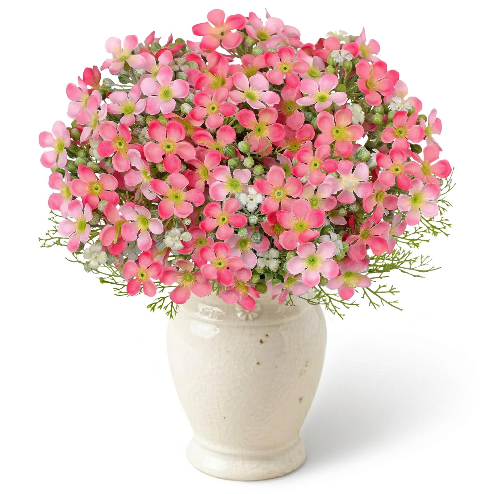 Artificial Spring Flowers UV Resistant – 5 Pcs Pink Fake Wildflowers 12.2″ Fa…