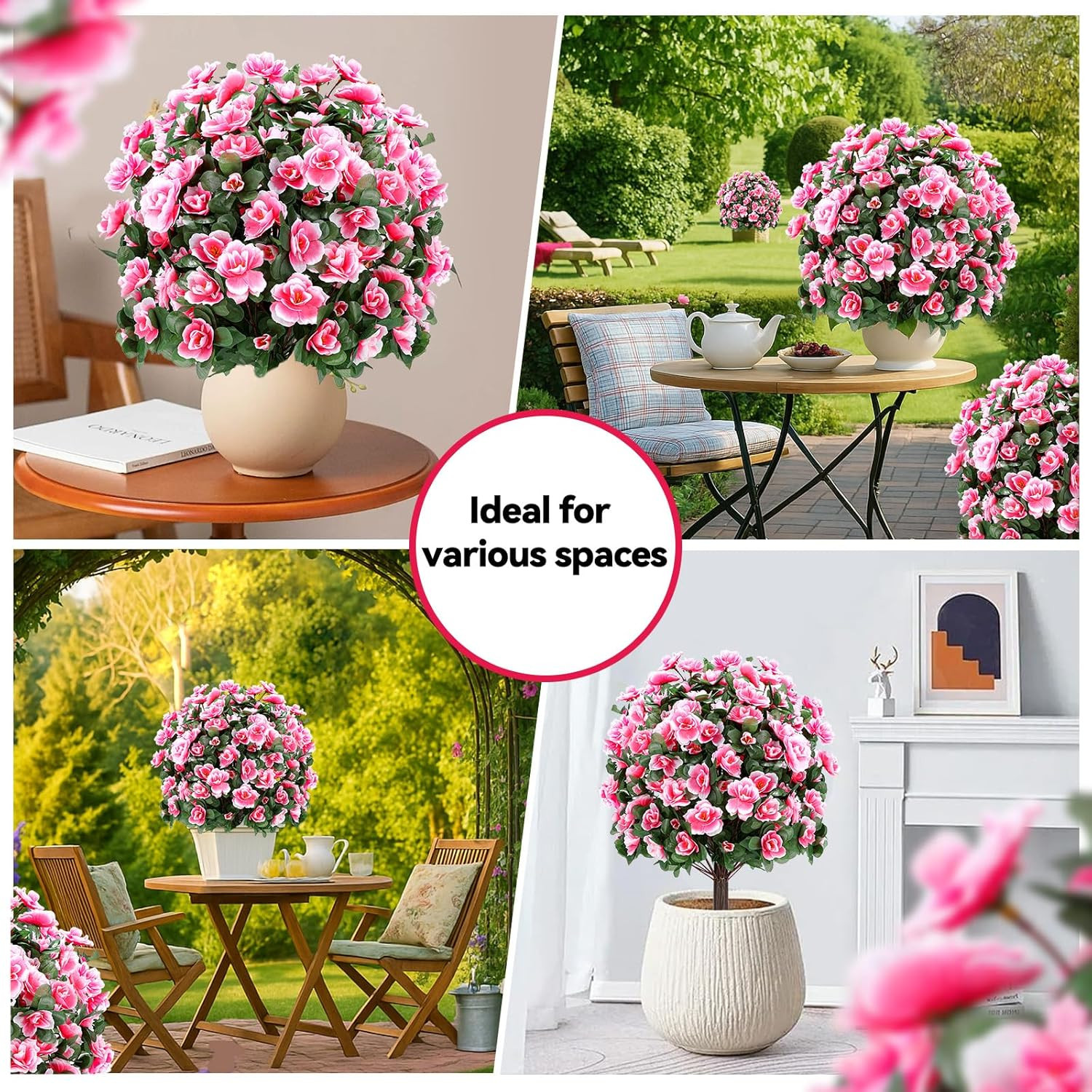 2 Pack 24″ Pink Artificial Camellia Topiary Ball Trees for Indoor & Outdoor Deco