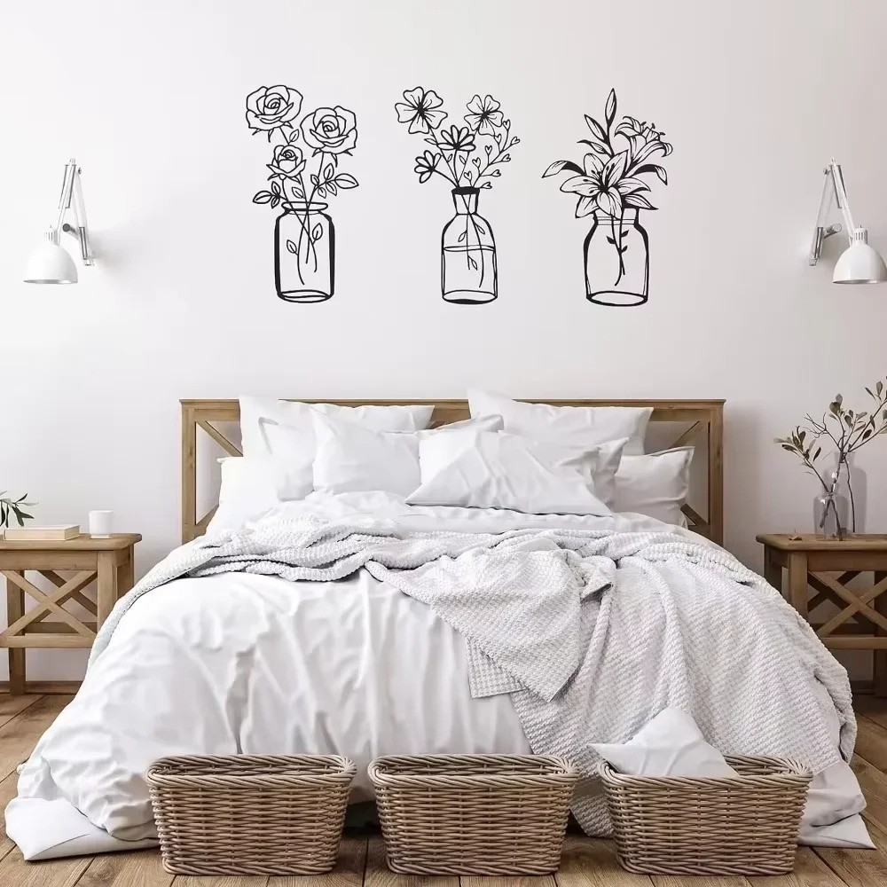 3-Piece Metal Tulip Wire Art Minimalist Home Decor, Stylish Graceful Room Design