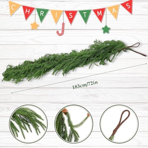 PCS Artificial Norfolk Pine Garlands, Real Touch Winter Pine Garland, Green 2