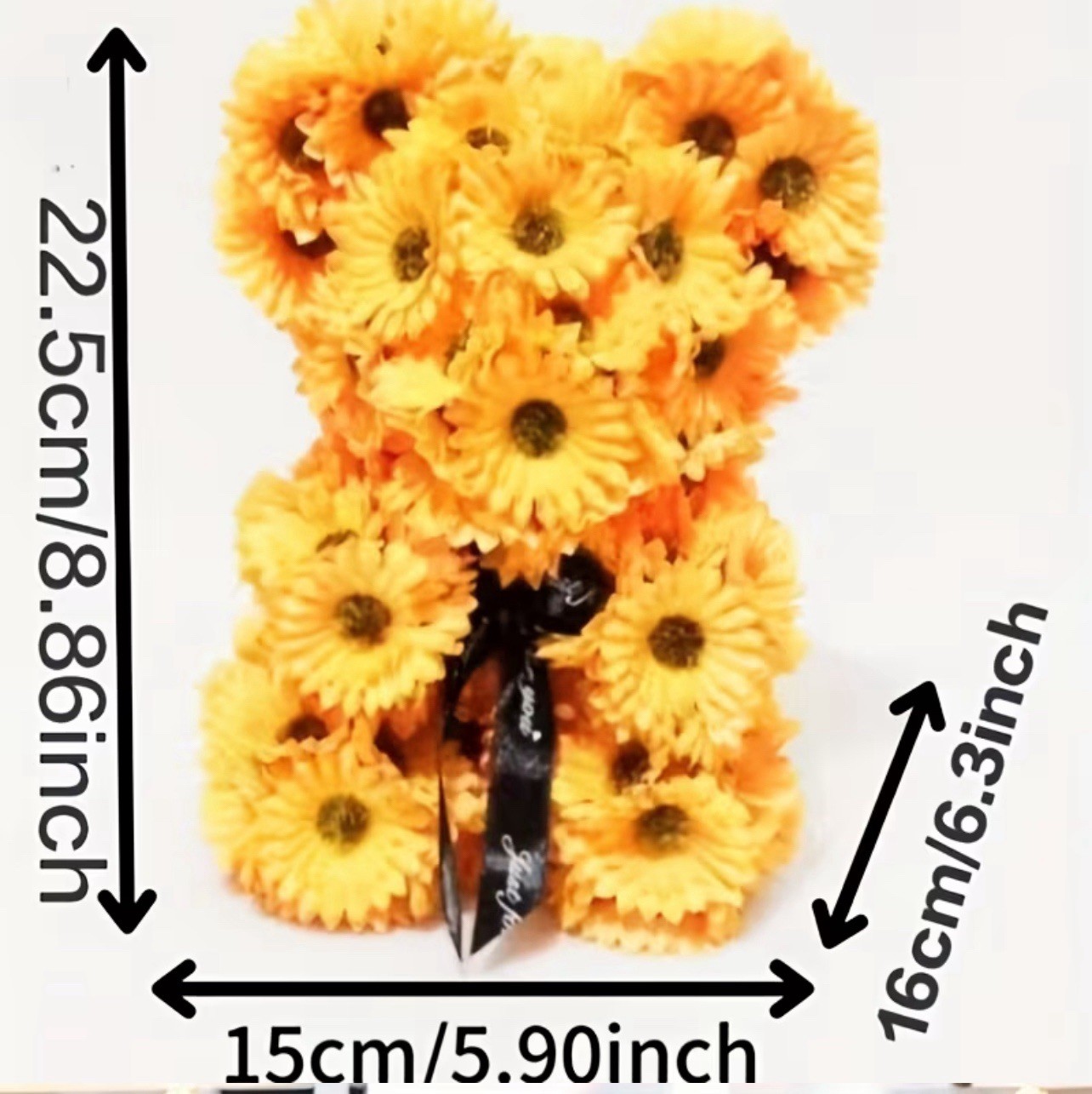 Sunflower Foam Bear – Artificial Sunflower Arrangement with Golden Ribbon
