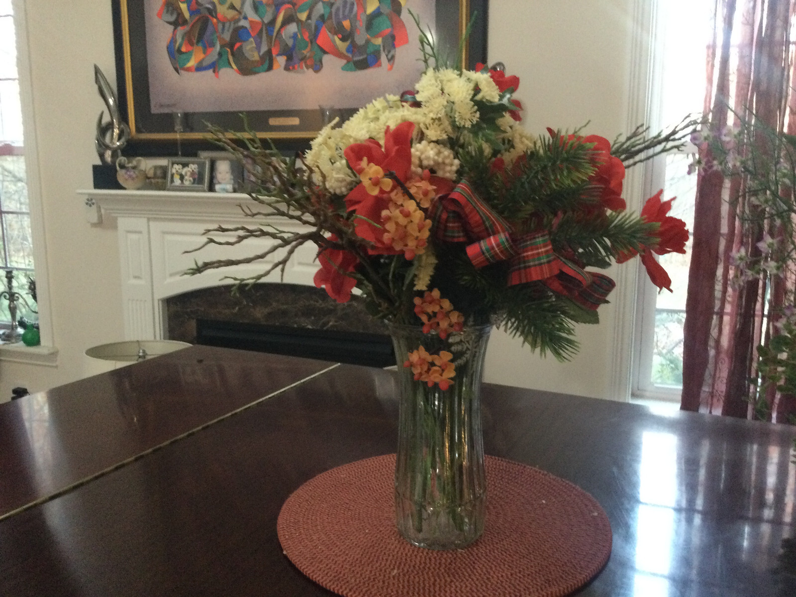 WINTER HOLIDAY FLOWER ARRANGEMENT VINTAGE FLOWERS SILK PLASTIC
