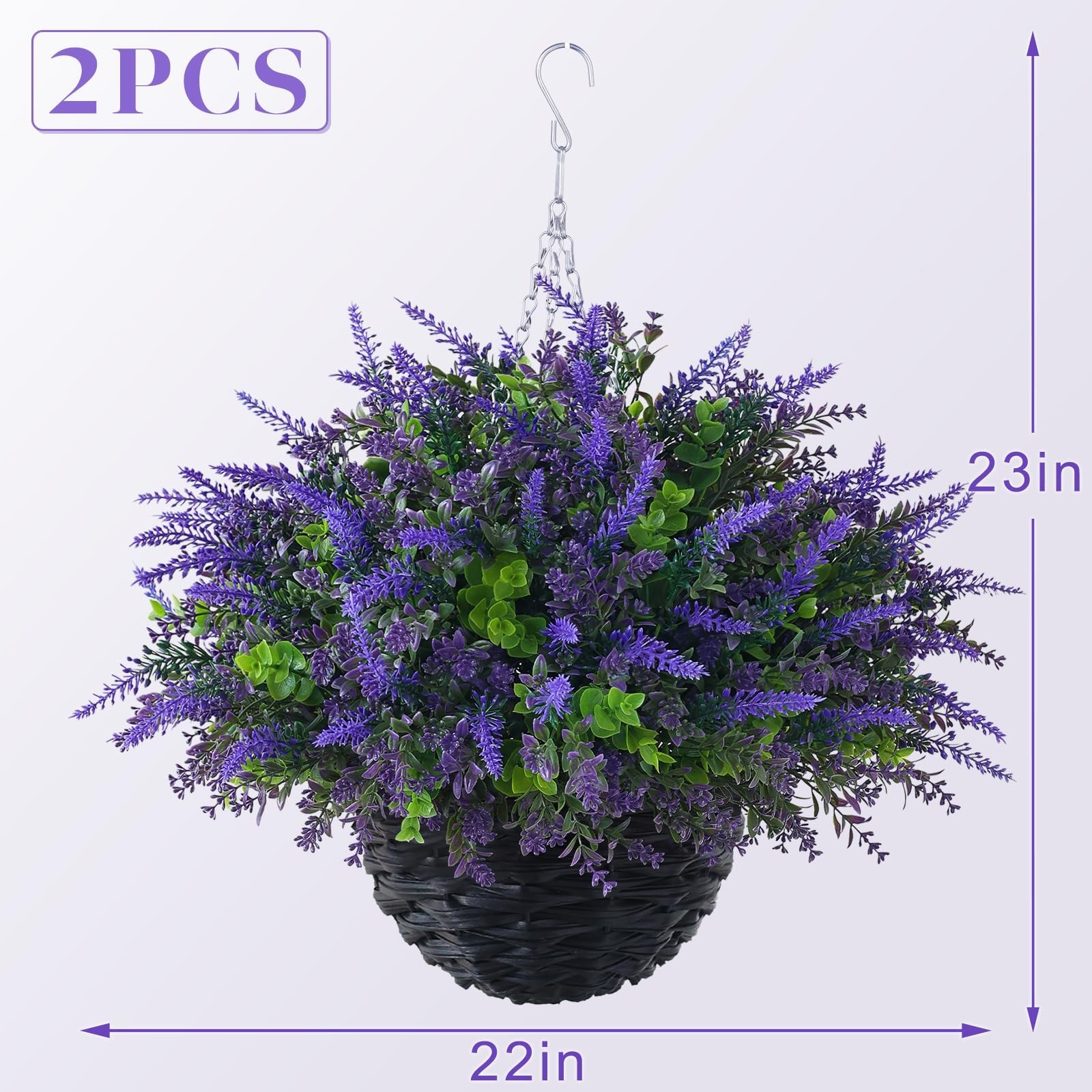 2 Sets Artificial Lavender & Eucalyptus Hanging Baskets – UV-Resistant Outdoor D
