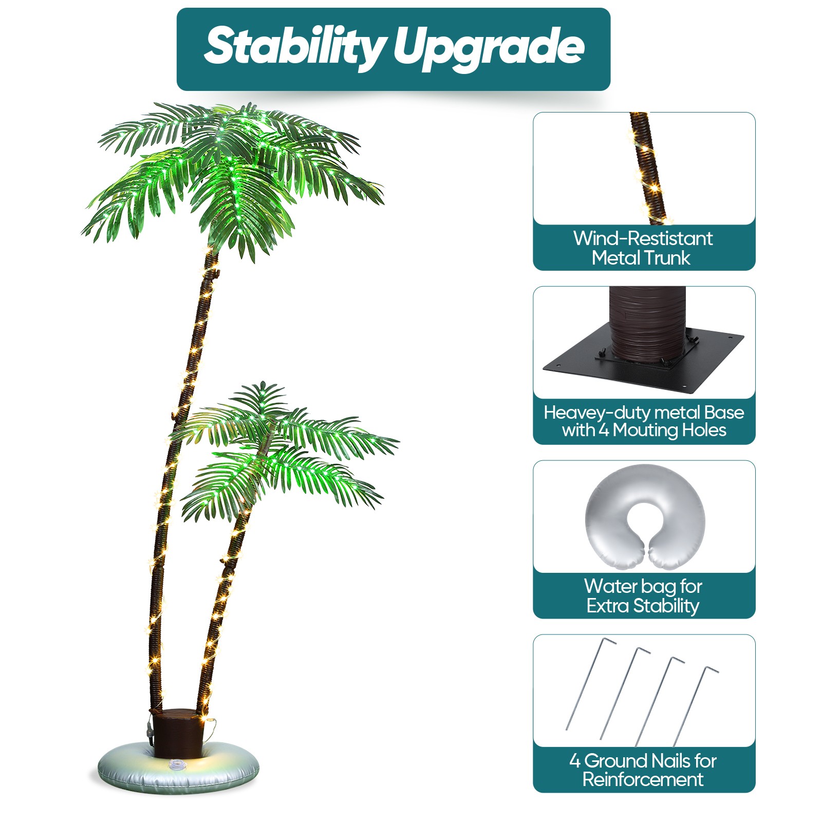 6FT Lighted Palm Tree, Artificial Tree w/LED Lights for Patio Beach Pool Party
