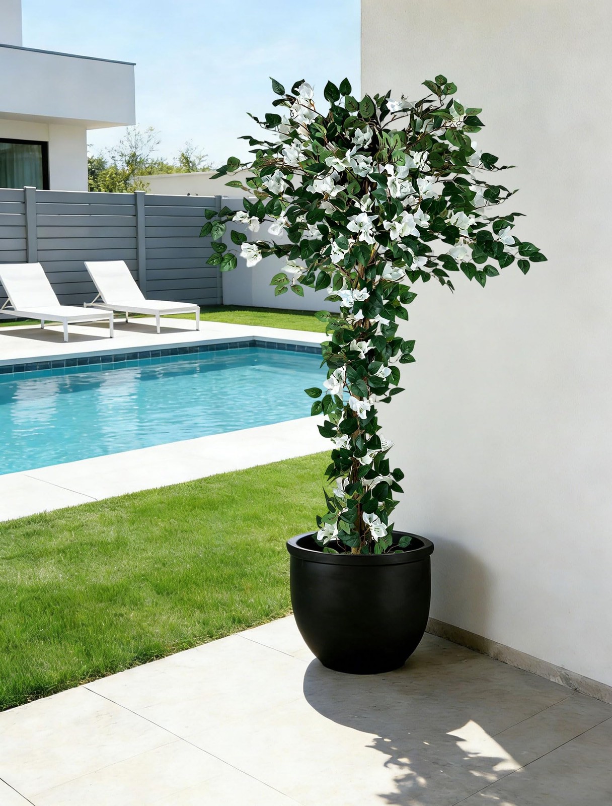 Bougainvillea Artificial Flower Tree: 5ft White Fake Flower Plant for Front P…