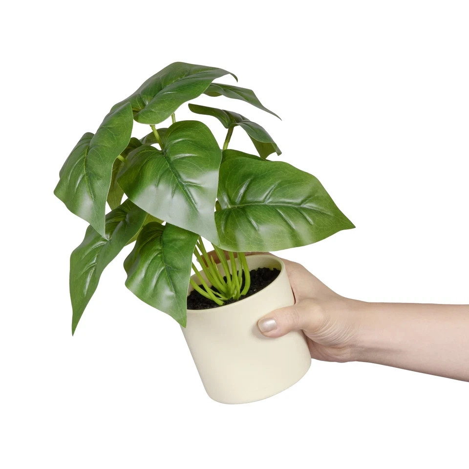 10-inch x 4inch Artificial Philodendron Leaf Plant in White Pot,Green for Indoor