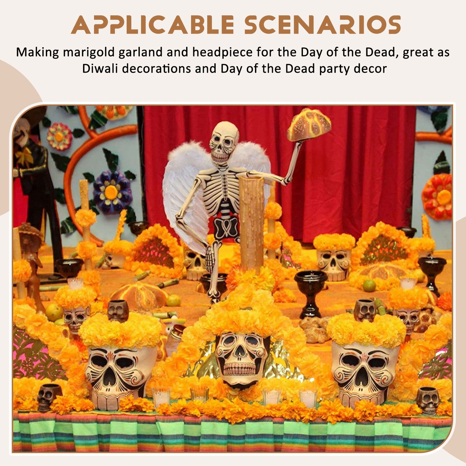 3.9inch Marigold Flowers Artificial Day of the Dead Flower 50Pcs Fake6923