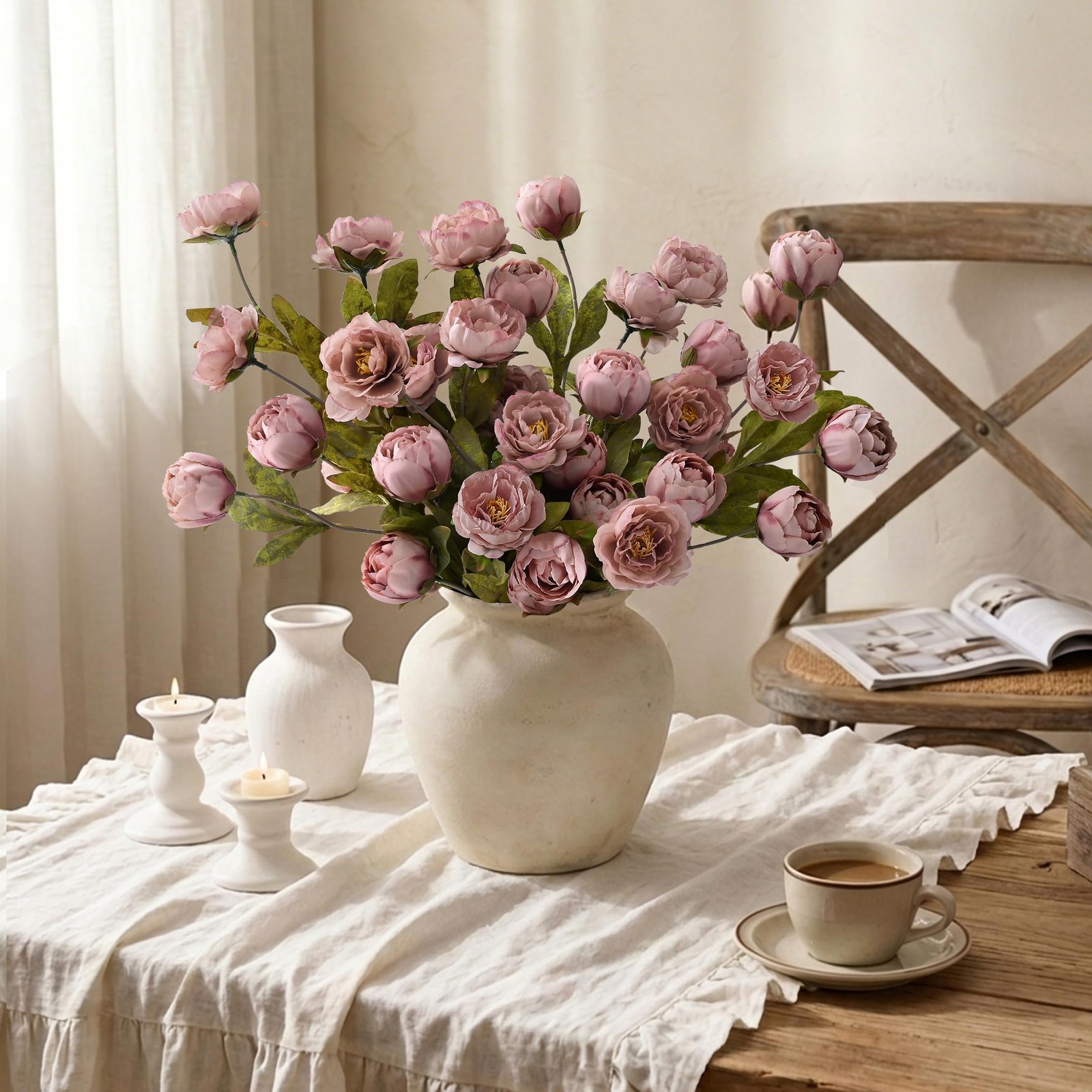 6 Pcs Faux Peonies Artificial Flowers for Vase, Vintage Silk Peony Stems for …