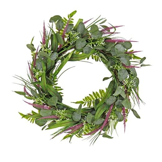 22 inch Artificial Spring Wreath with Eucalyptus Leaves, Lavender, Flowing