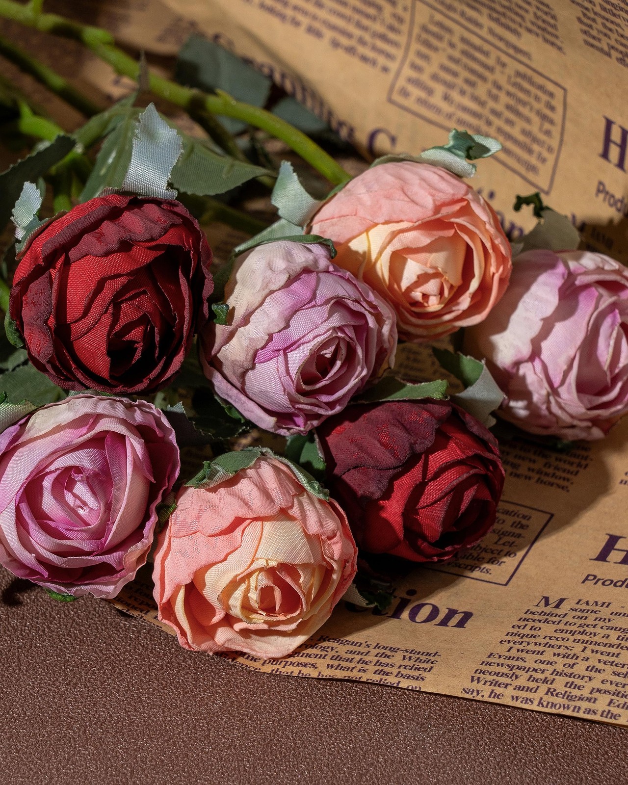 24pcs Artificial Vintage Roses Silk Mini Rose with Stem Fake Rose Bouquets fo…